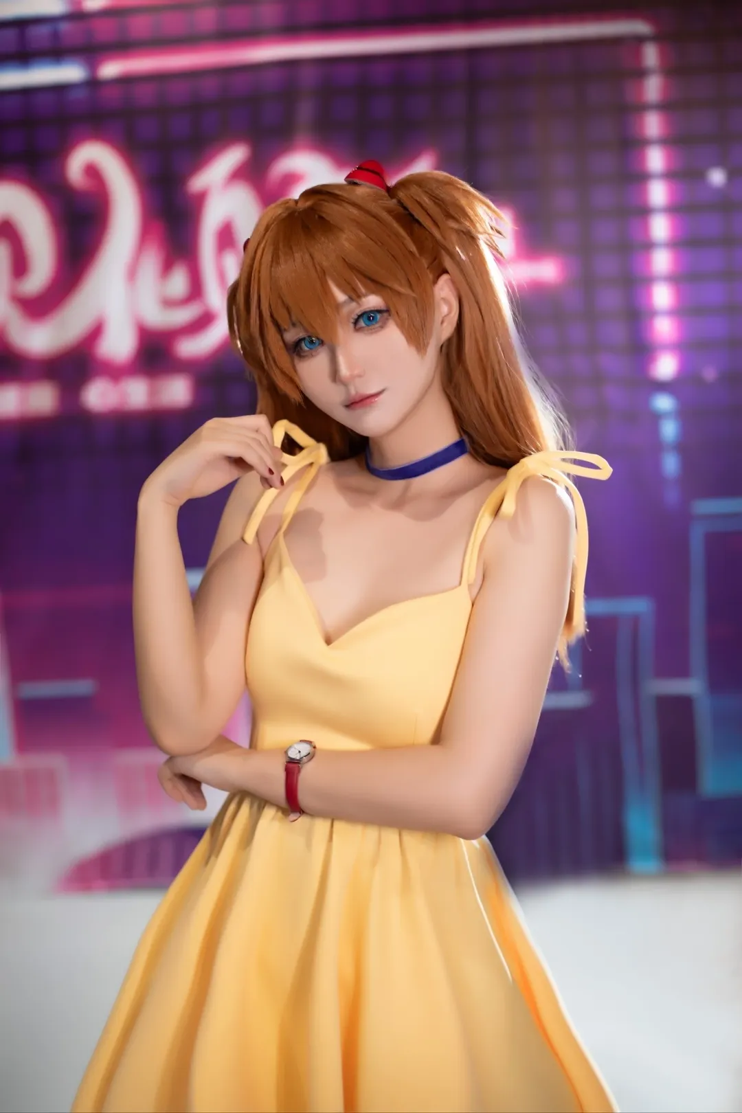 cosplay, EVA, 明日香cos, 新世纪福音战士, 黄色连衣裙