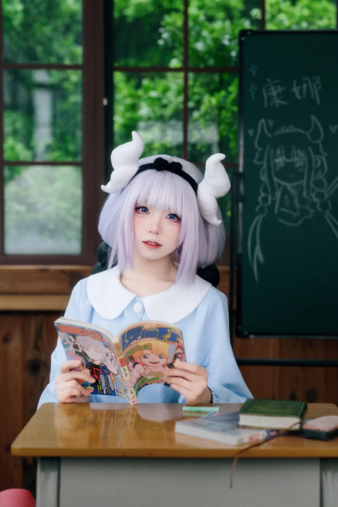 白丝, 康娜cos, 小林家的龙女仆, 教室拍摄, 萌妹日常 - 第3张