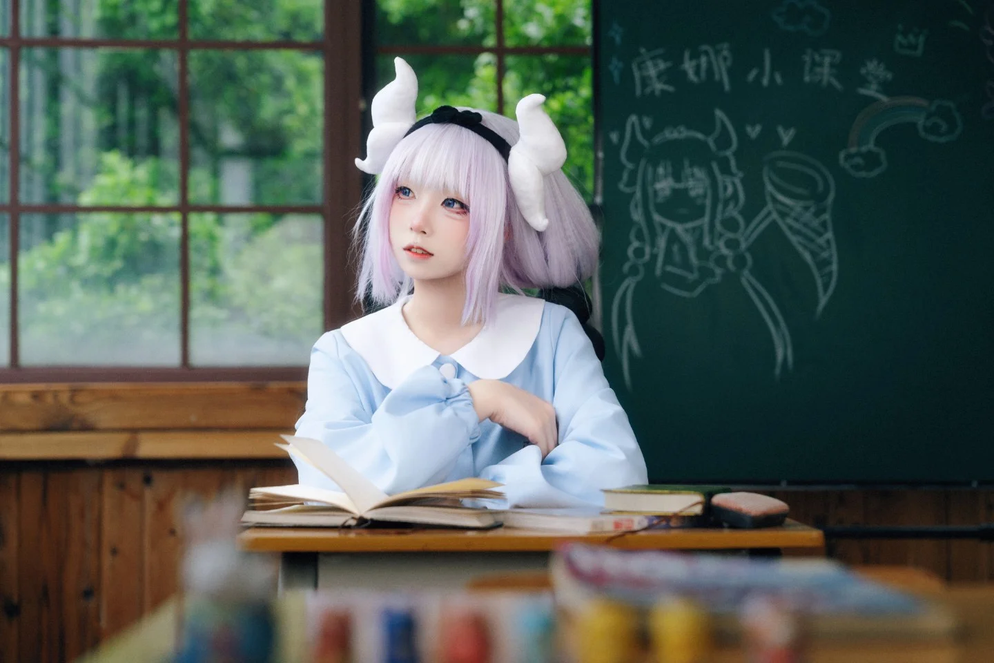 二次元, 白丝, 教室写真, 康娜cos, 小林家的龙女仆 - 第2张
