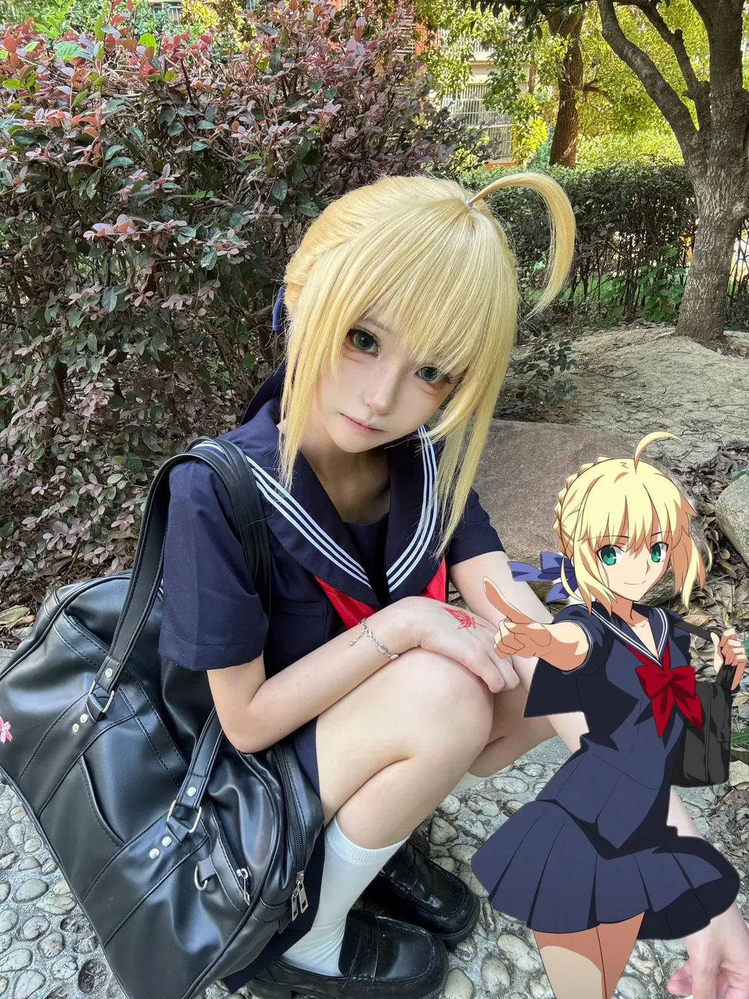 户外摄影, 阿尔托莉雅cos, 校园风, 水手服穿搭, saber - 第1张
