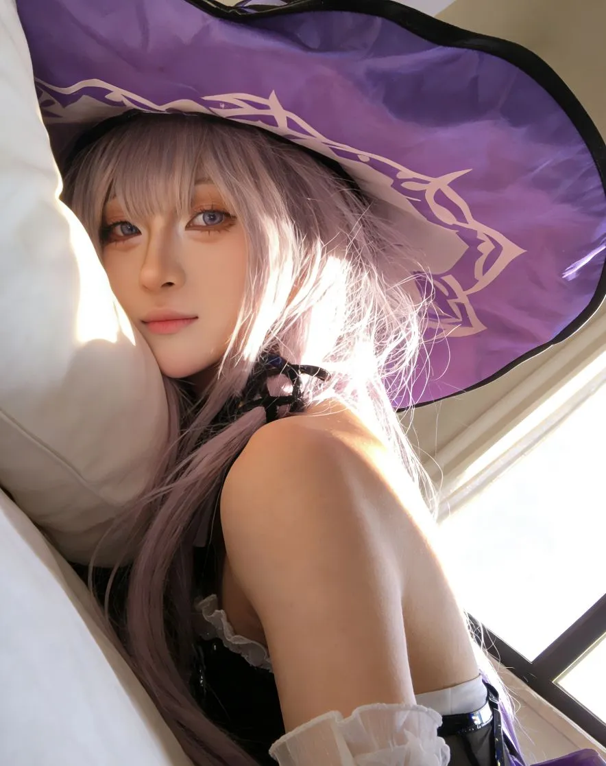 Anime girl, Honkai: Star Rail, Herta cosplay, Backlit portrait, Purple styling