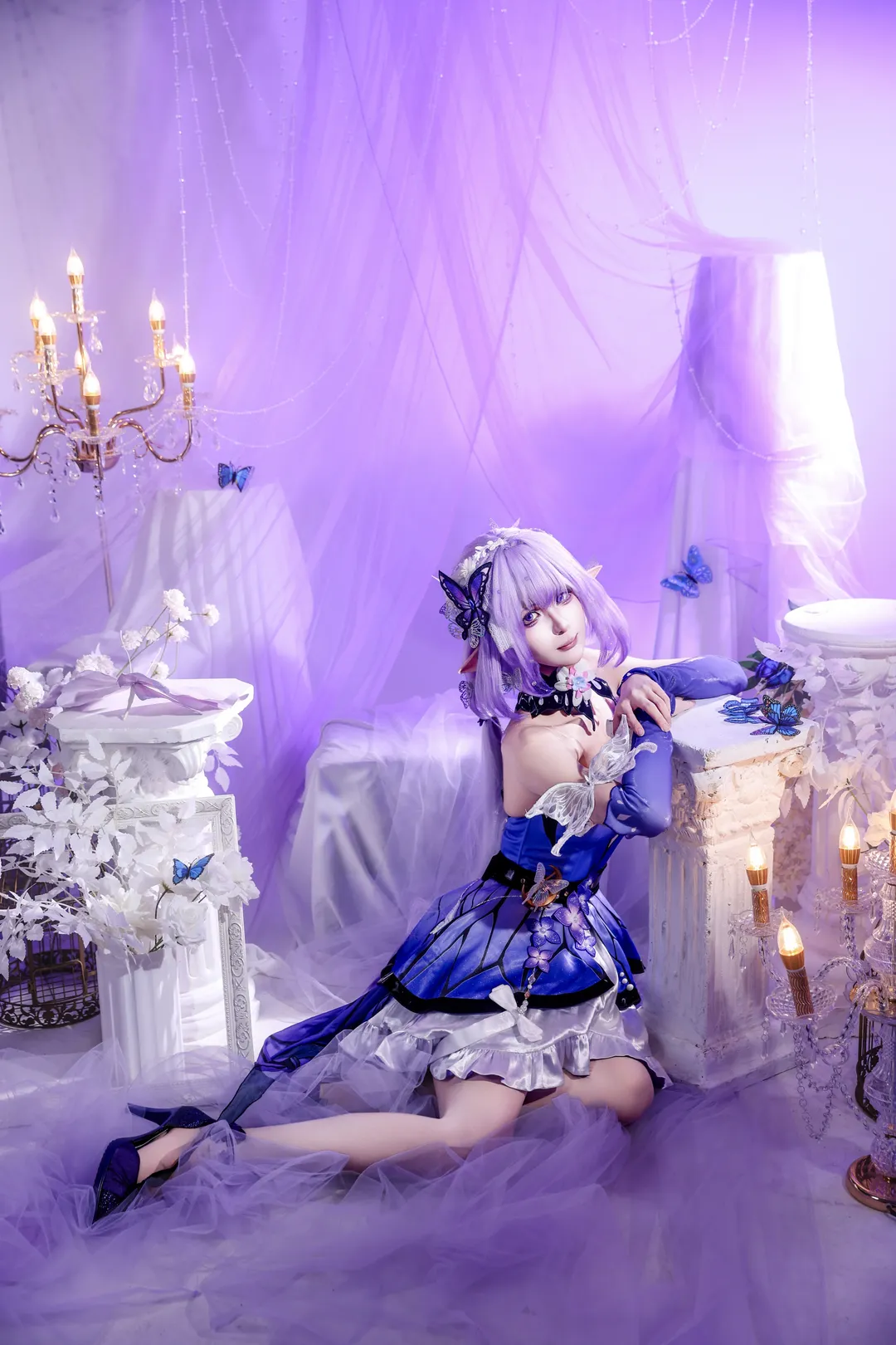 cosplay, Atmospheric photography, Purple color scheme, Castorice cosplay, Butterfly elements