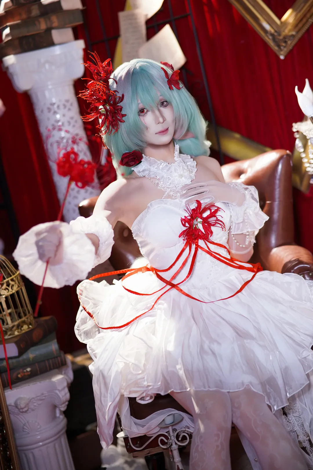二次元摄影, 白丝, 鸣潮cos, 暗黑哥特, 红绳束缚