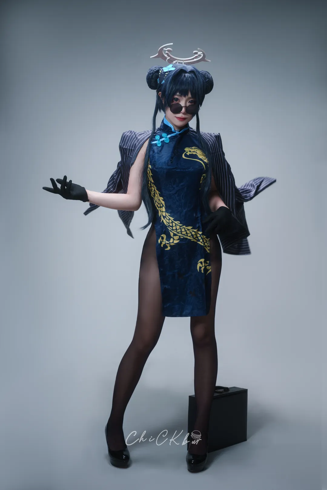 蔚蓝档案, 龙华妃咲cos, cosplay正片, 黑丝旗袍, 双丸子头