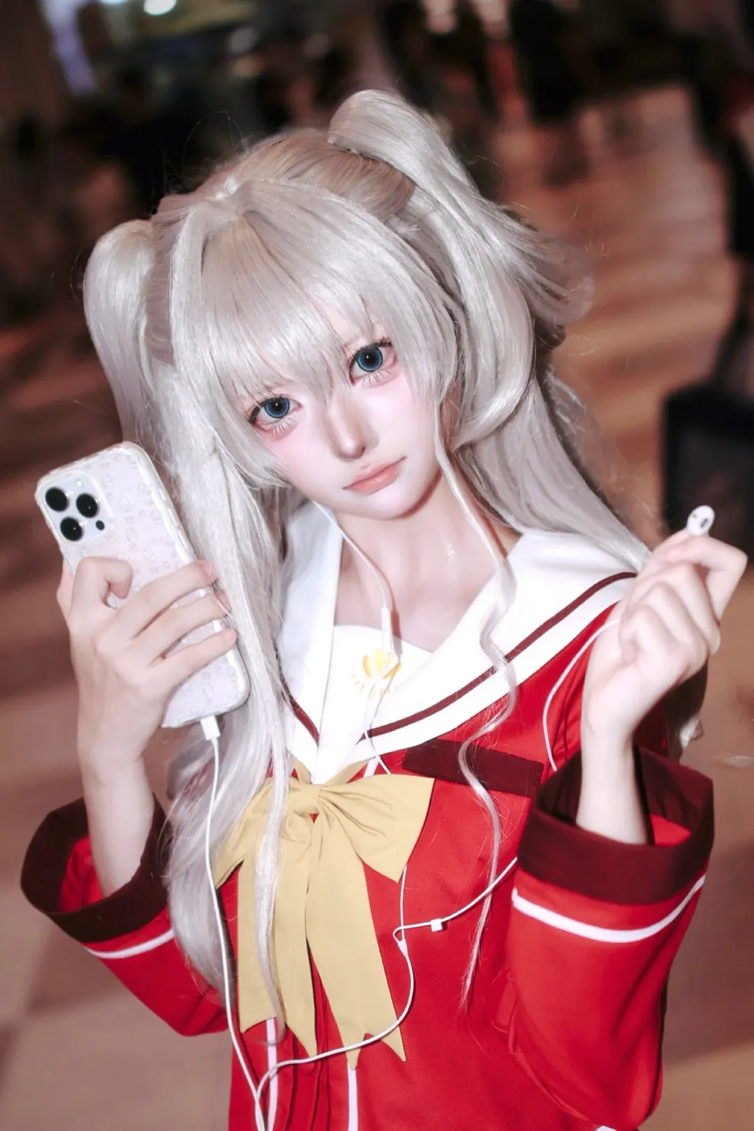Convention photos, White-haired twin tails, Sailor suit outfit, Nao Tomori cosplay, Charlotte