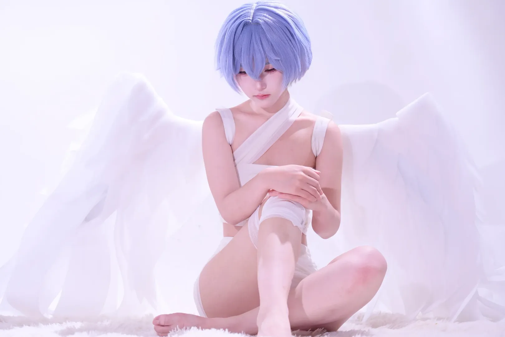 绫波丽cos, Cosplay分享, 新世纪福音战士, 天使造型, 纯白系摄影 - 第7张