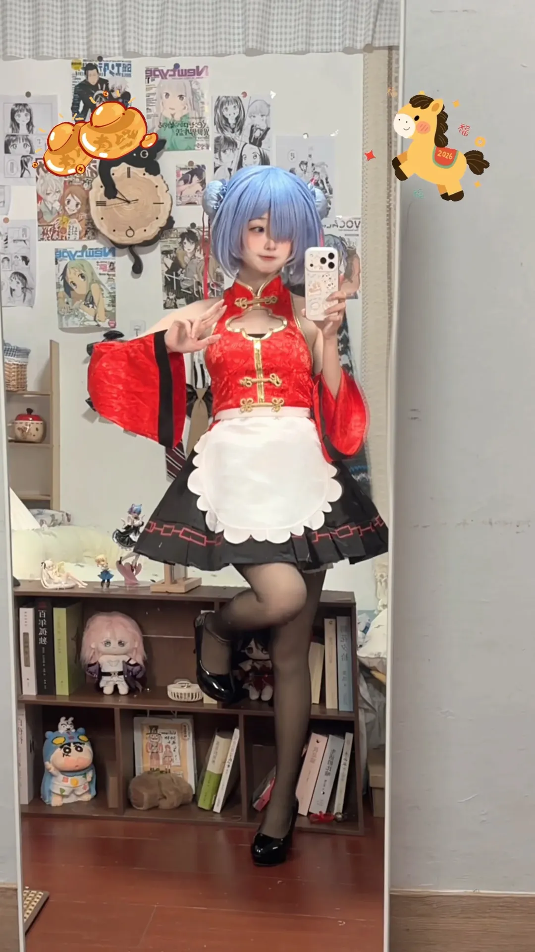 cosplay, 蕾姆cos, 旗袍造型, 黑丝穿搭, 中华女仆