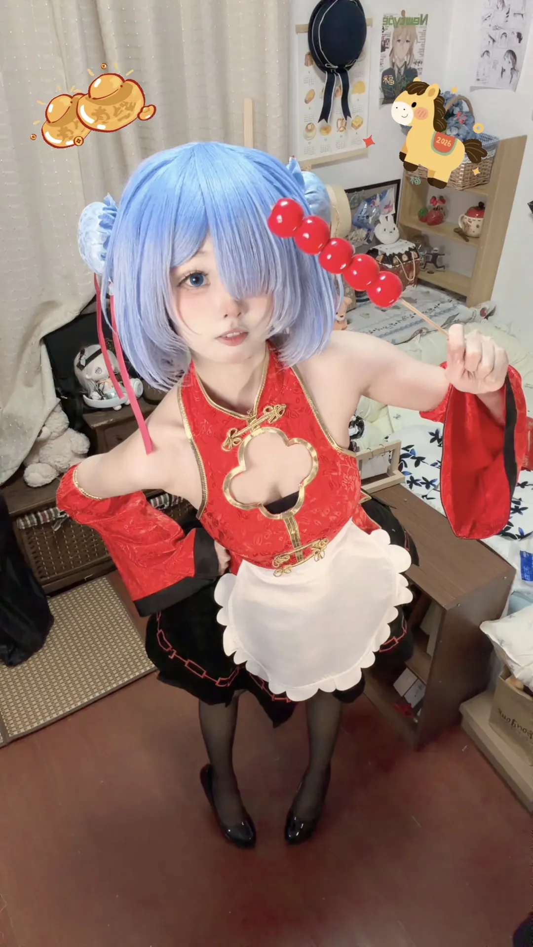 cosplay, 蕾姆cos, 旗袍造型, 黑丝穿搭, 中华女仆 - 第2张
