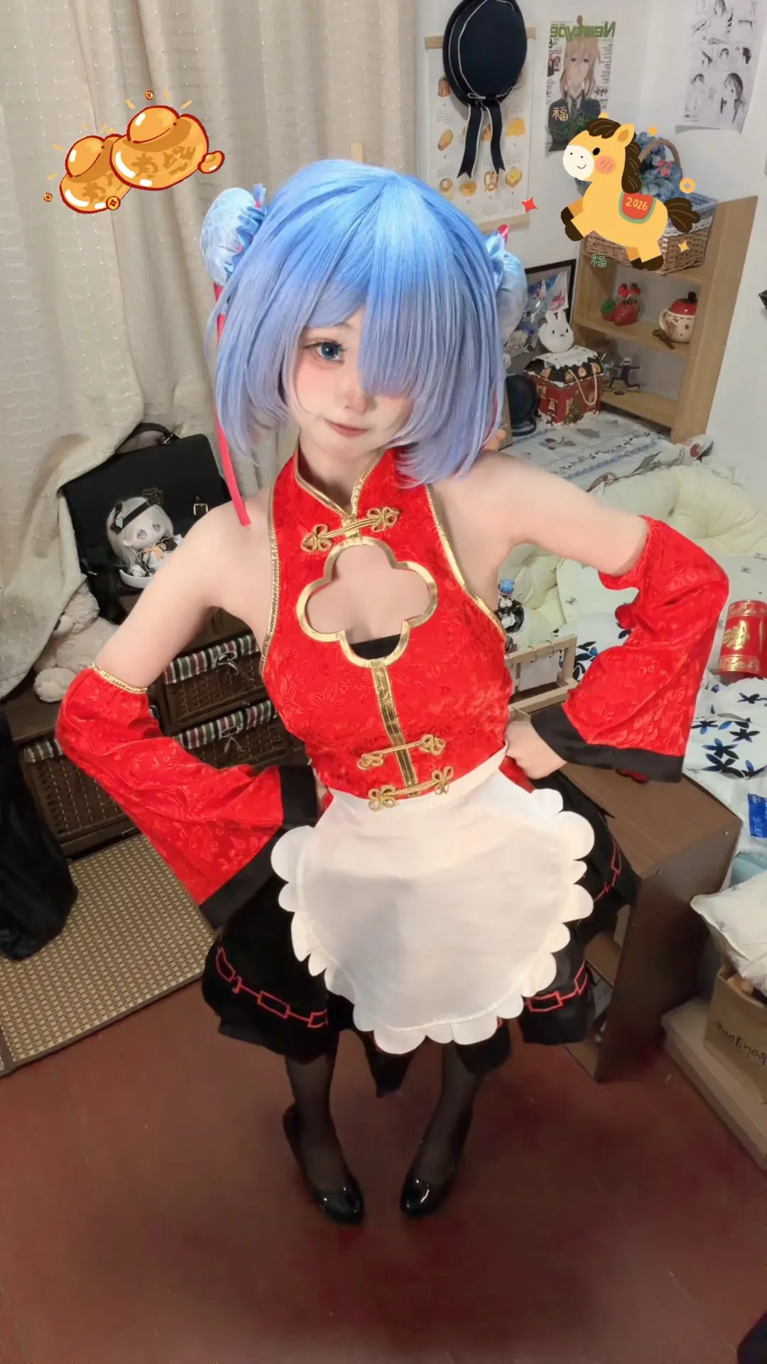 cosplay, 蕾姆cos, 旗袍造型, 黑丝穿搭, 中华女仆 - 第3张