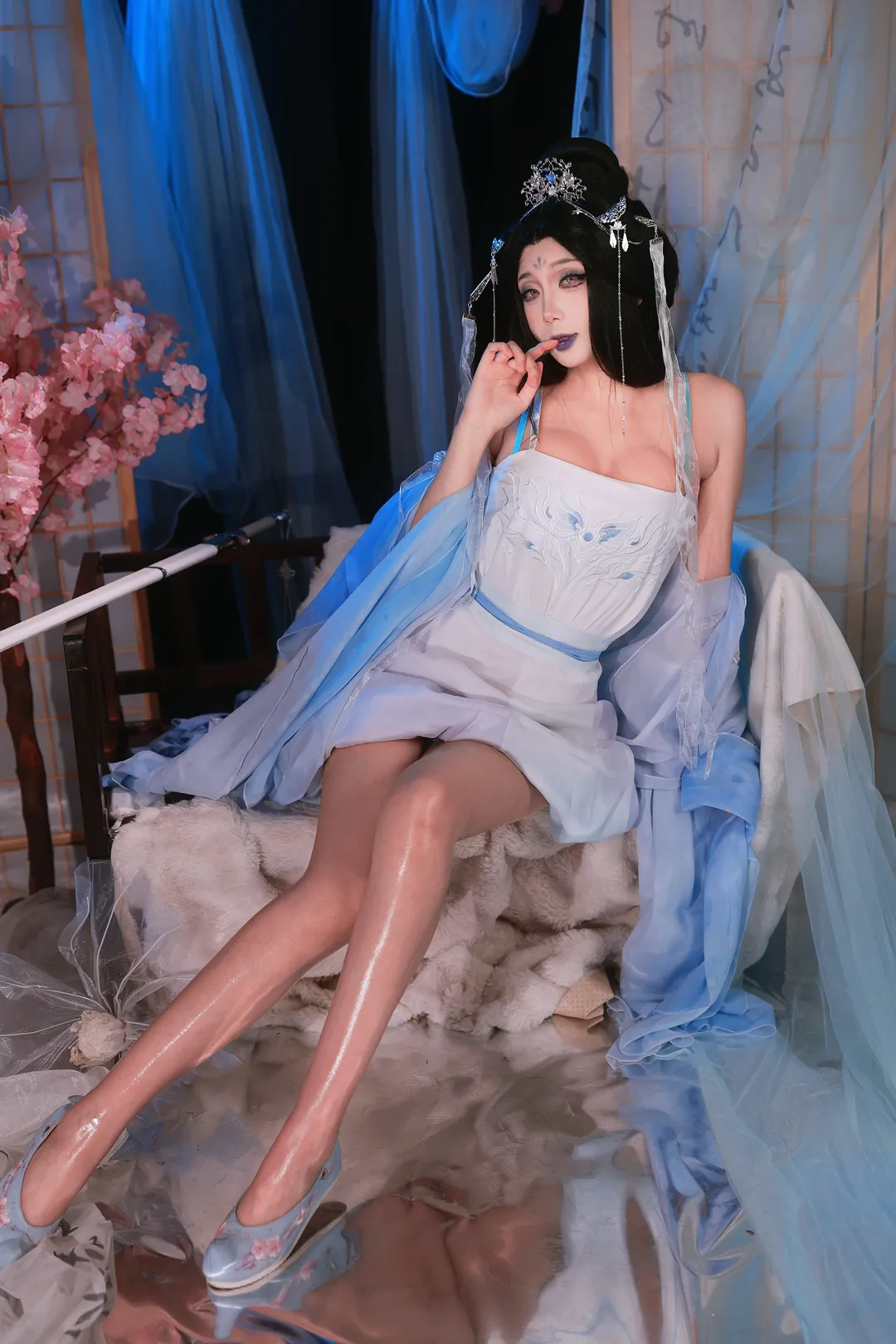古风cosplay, 仙侠风, 镜面反光, 合欢宗, 油亮丝袜