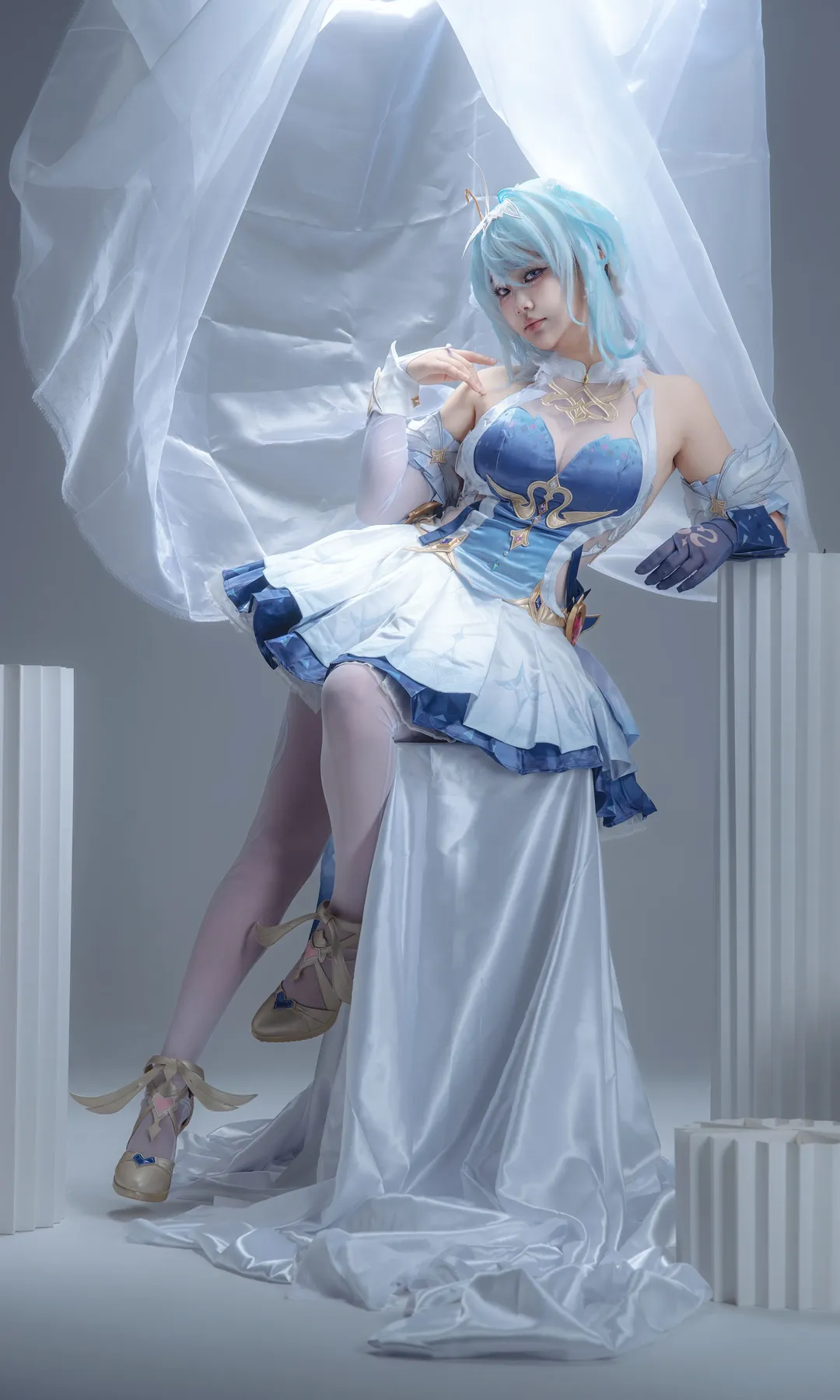 原神, 二次元摄影, 白棚写真, 奥黛塔cos, 白色连裤袜cos