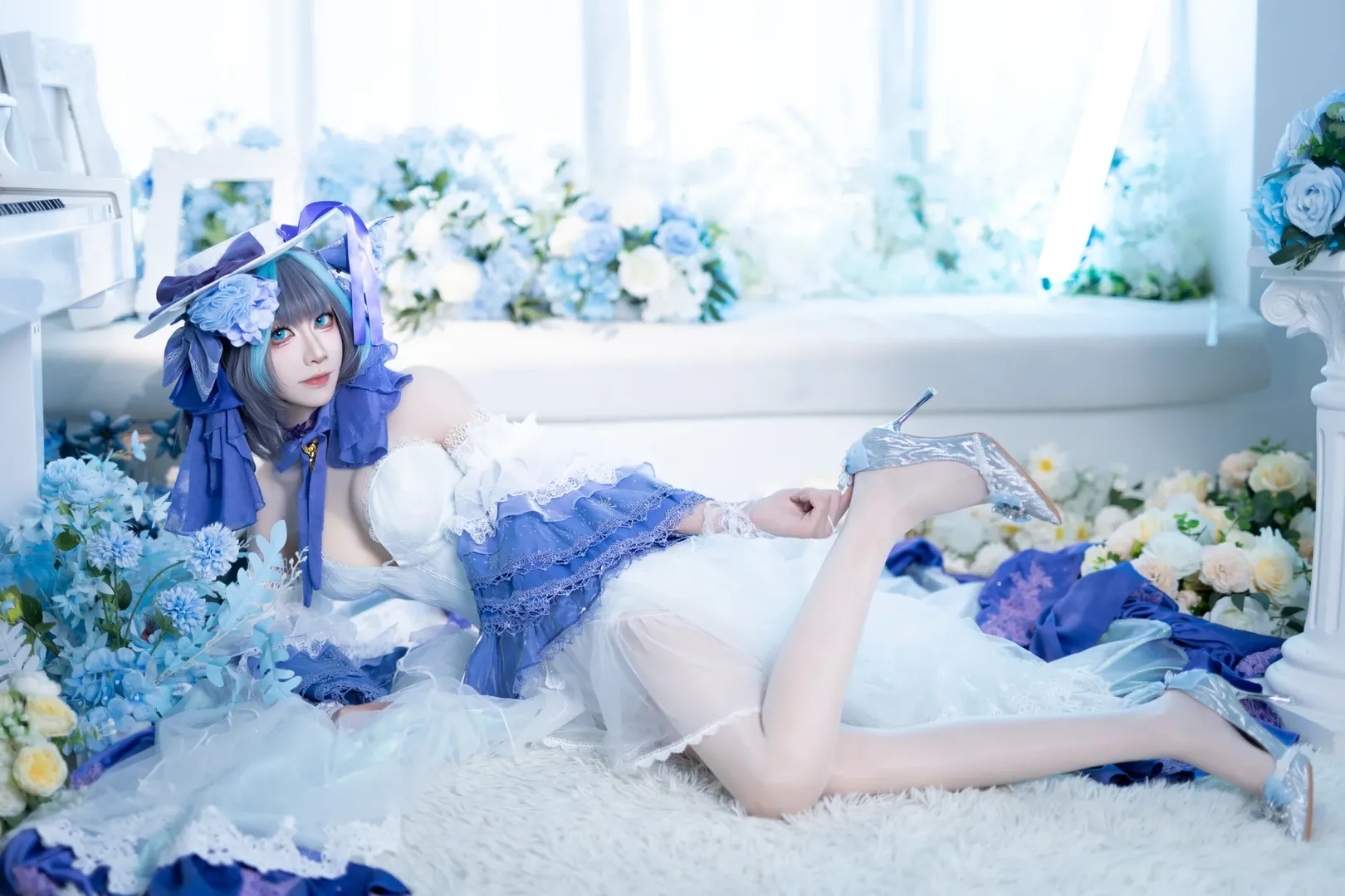 柴郡cos, 碧蓝航线, cosplay摄影, 白丝穿搭, 冰雪公主 - 第5张
