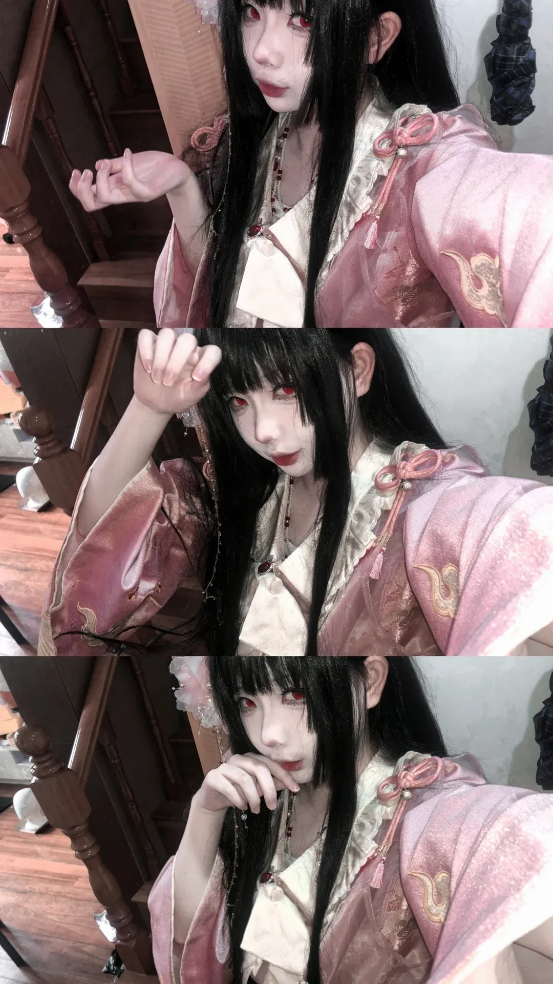 東方Project, 蓬莱山輝夜コスプレ, 古風なスタイル, 赤いカラコン, 室内自撮り