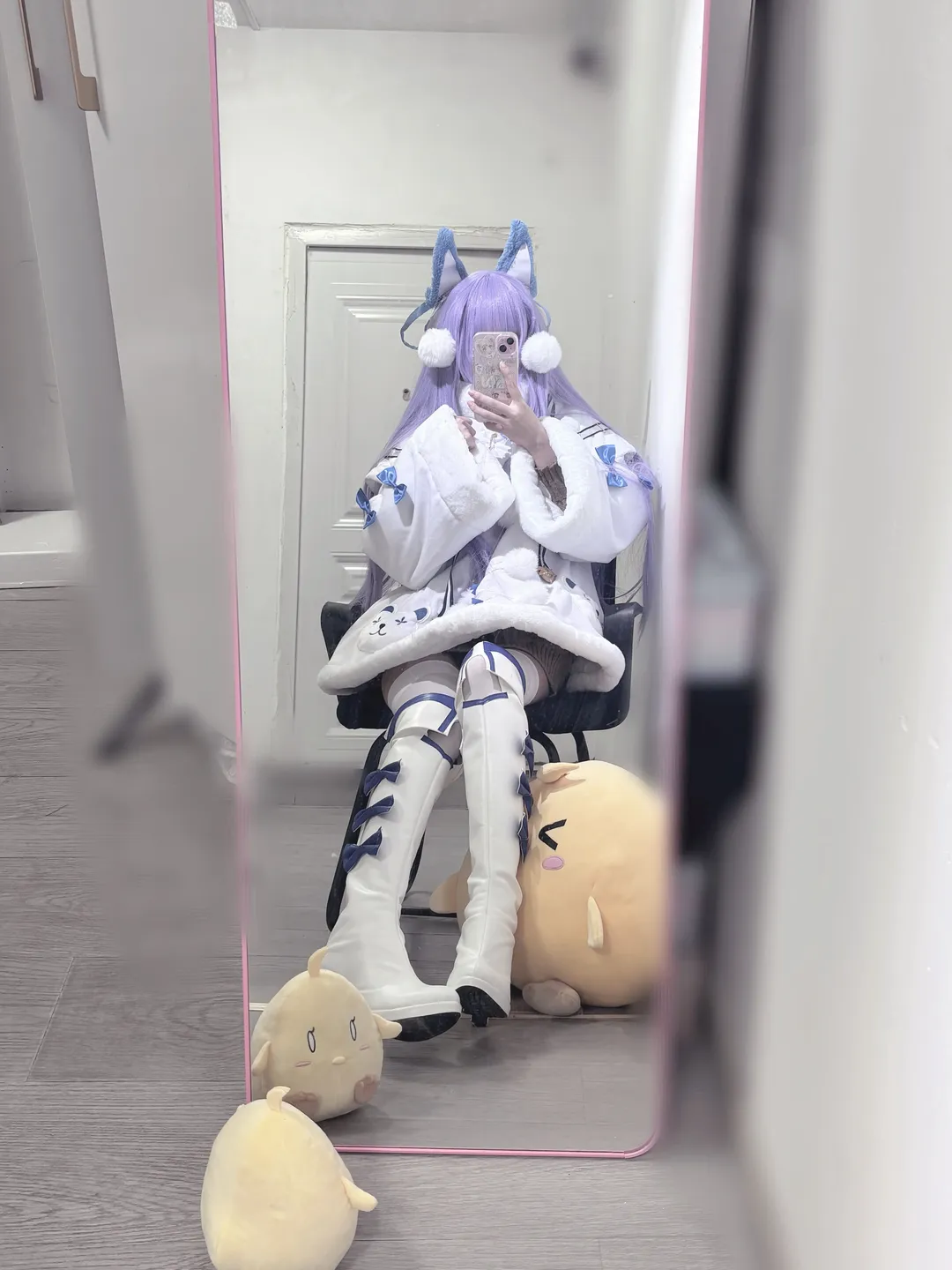 Azur Lane, Tashkent cosplay, Winter outfit, White over-the-knee socks, Animal ear accessories - Image 1