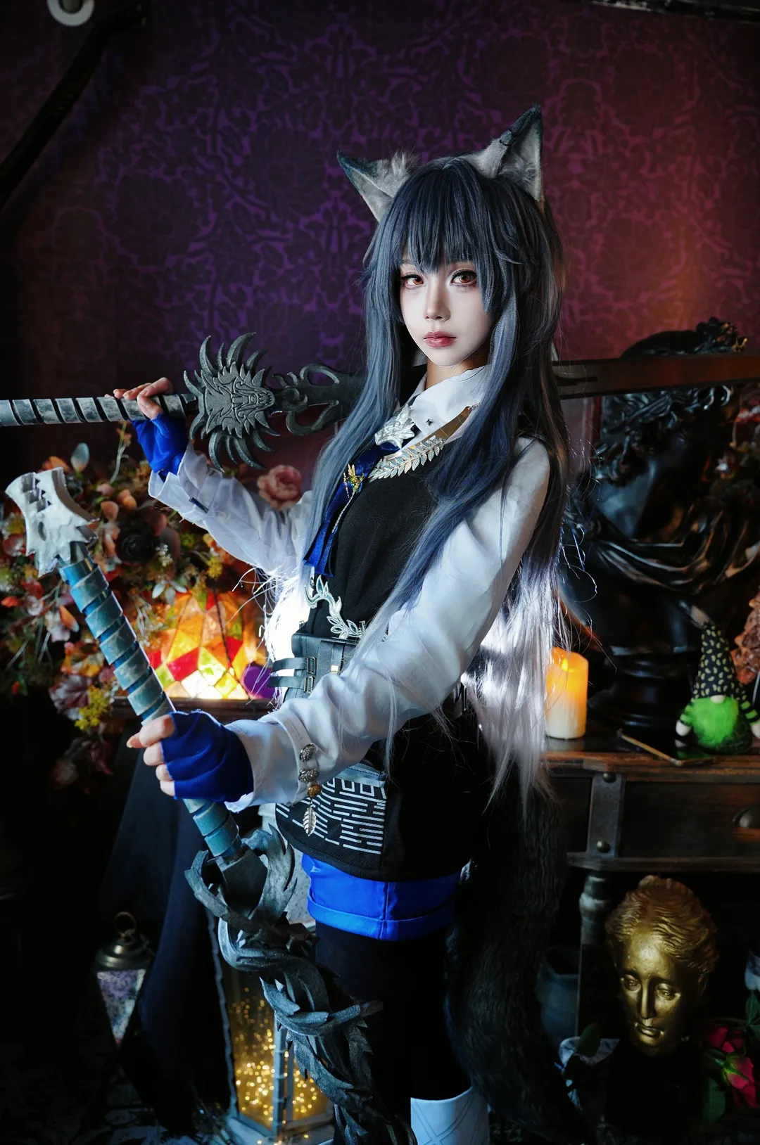 Arknights, Kemonomimi girl, Texas cosplay, Cosplay black stockings, Daily eating routine