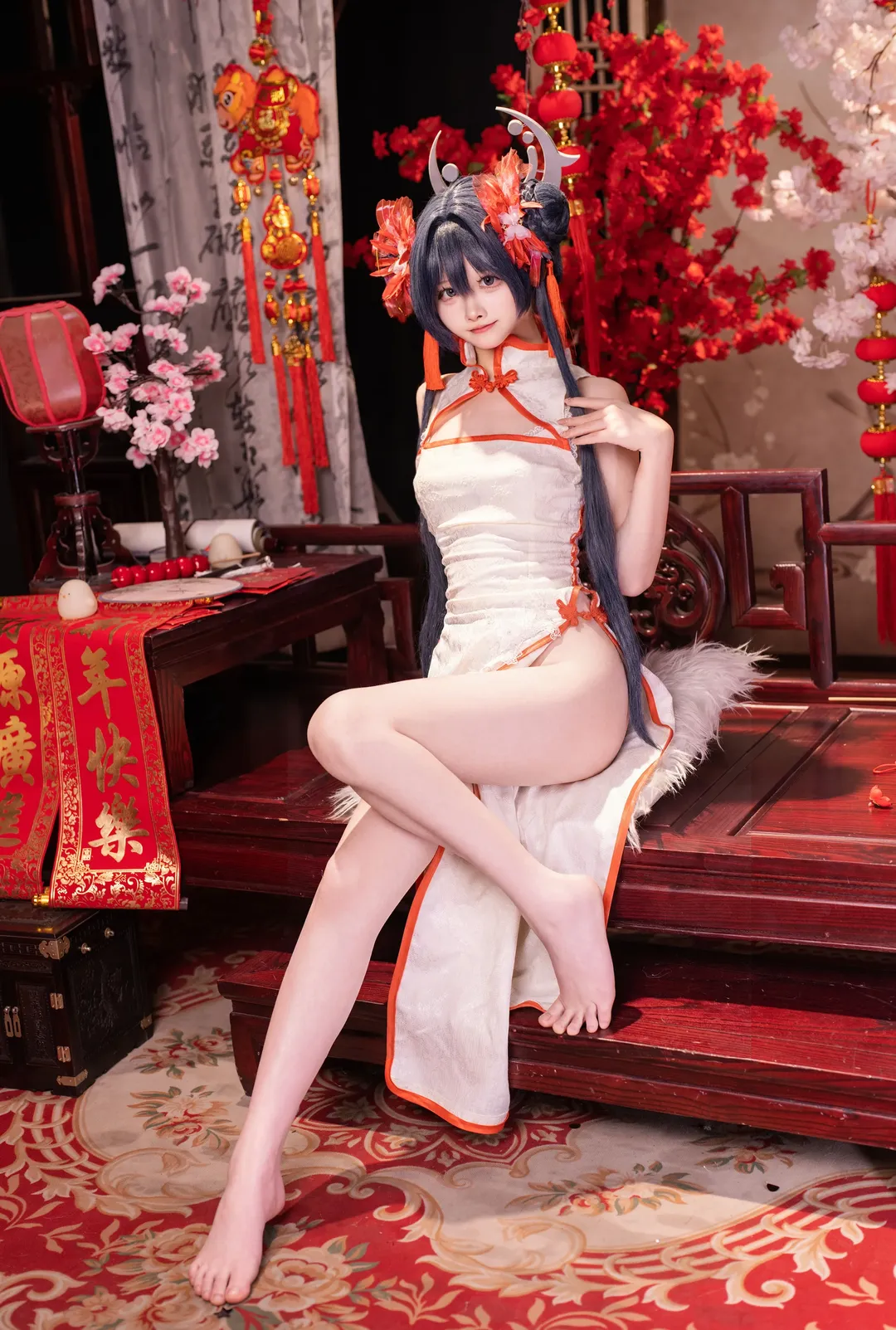 蔚蓝档案, 龙华妃咲cos, 黑丝cos, 改良旗袍, 新年cosplay - 第1张