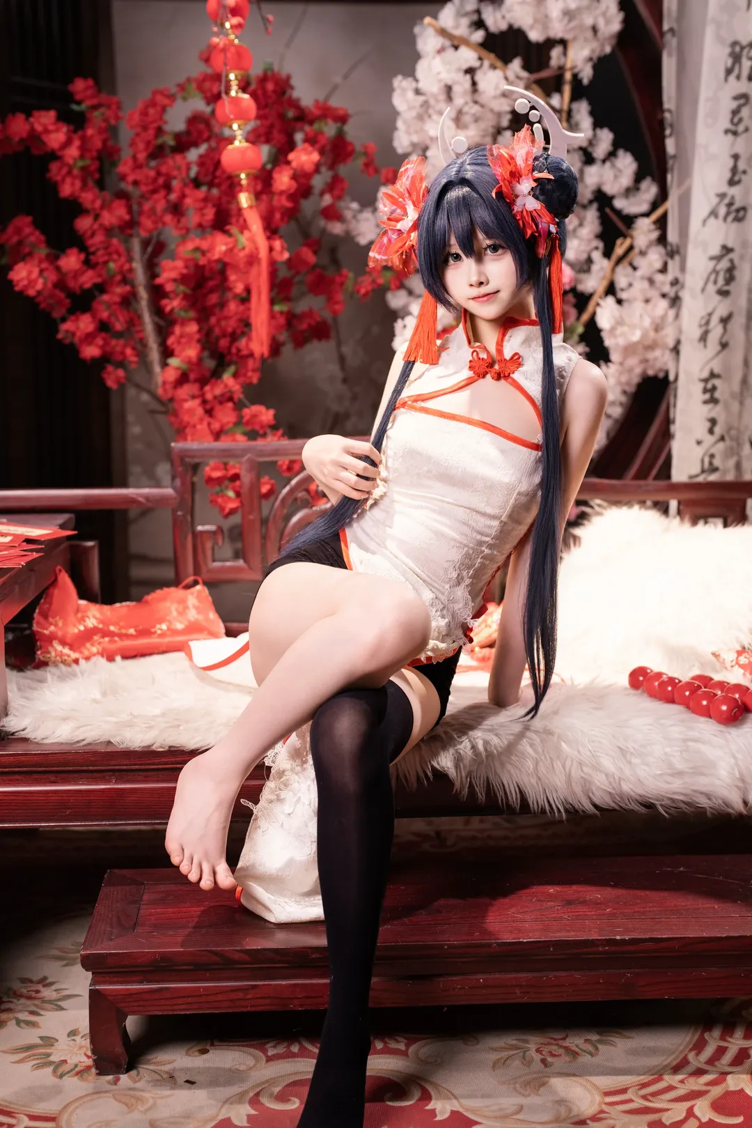 蔚蓝档案, 龙华妃咲cos, 黑丝cos, 改良旗袍, 新年cosplay