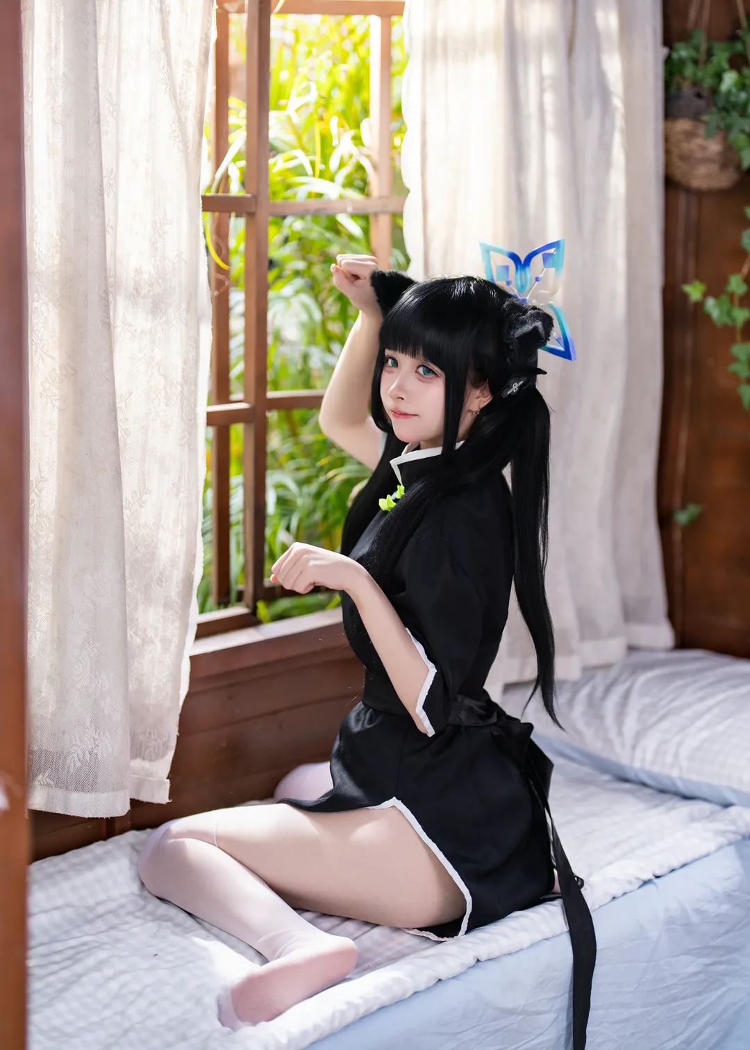 蔚蓝档案, 猫耳少女, 白丝穿搭, 春原瞬cos, 双马尾cos - 第1张