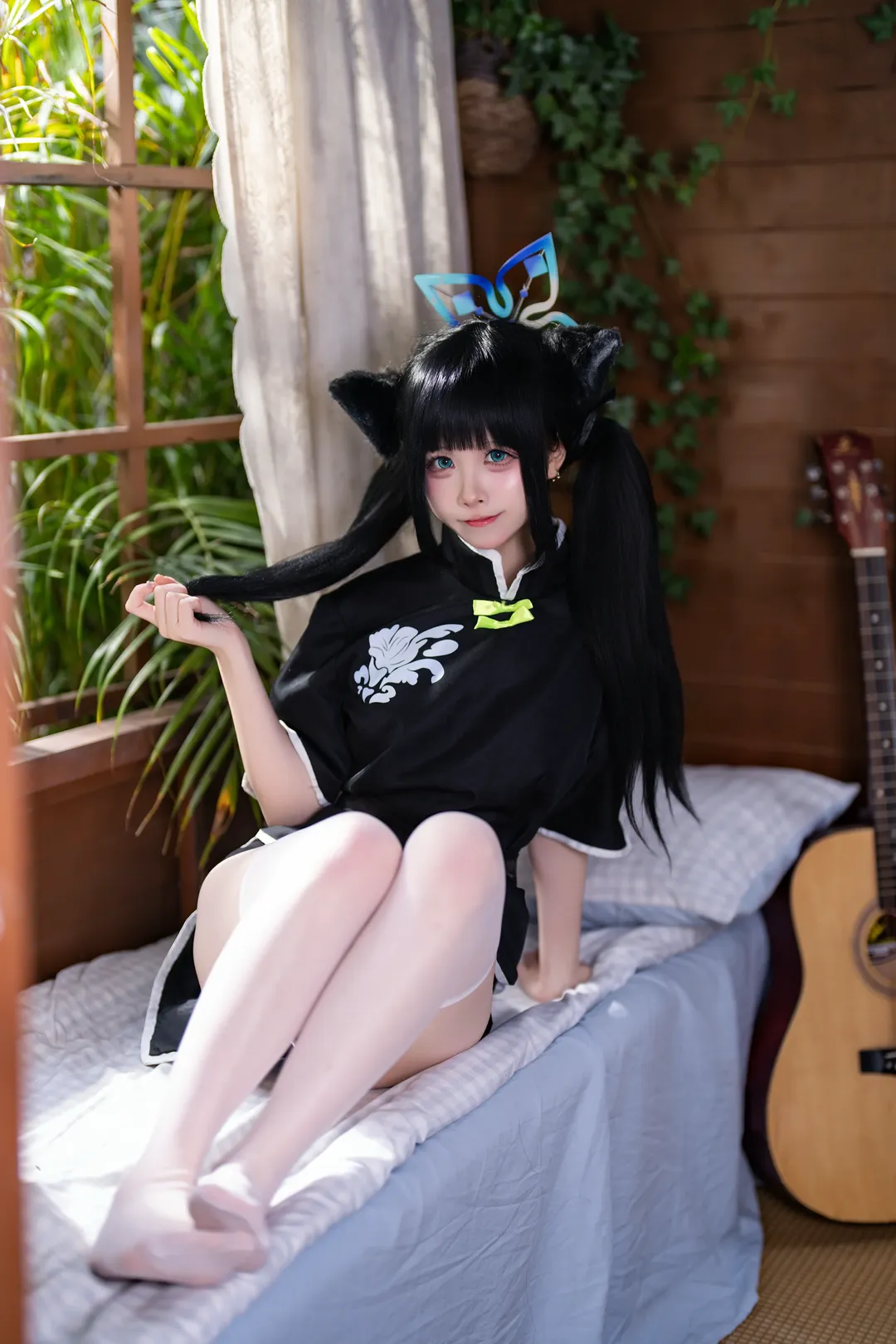 蔚蓝档案, 猫耳少女, 白丝穿搭, 春原瞬cos, 双马尾cos
