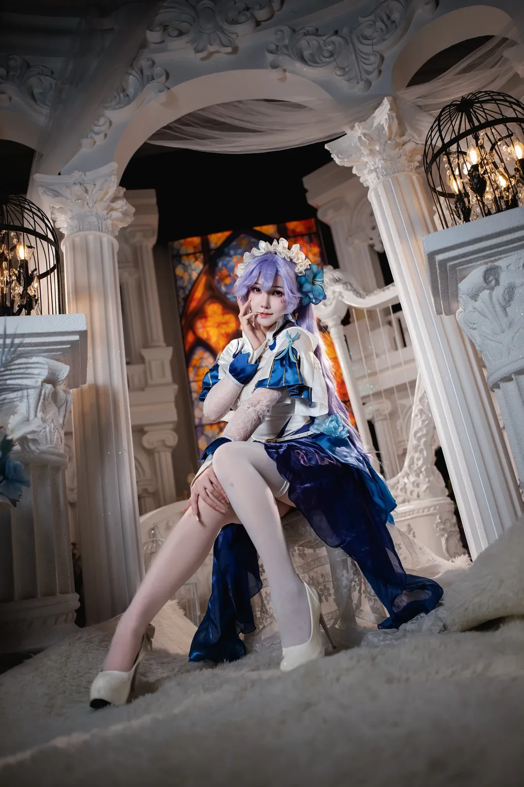 鳴潮, カンタレラ・フィサリア コスプレ, 完成写真撮影, 白タイツコスプレ, 古典ファンタジー風