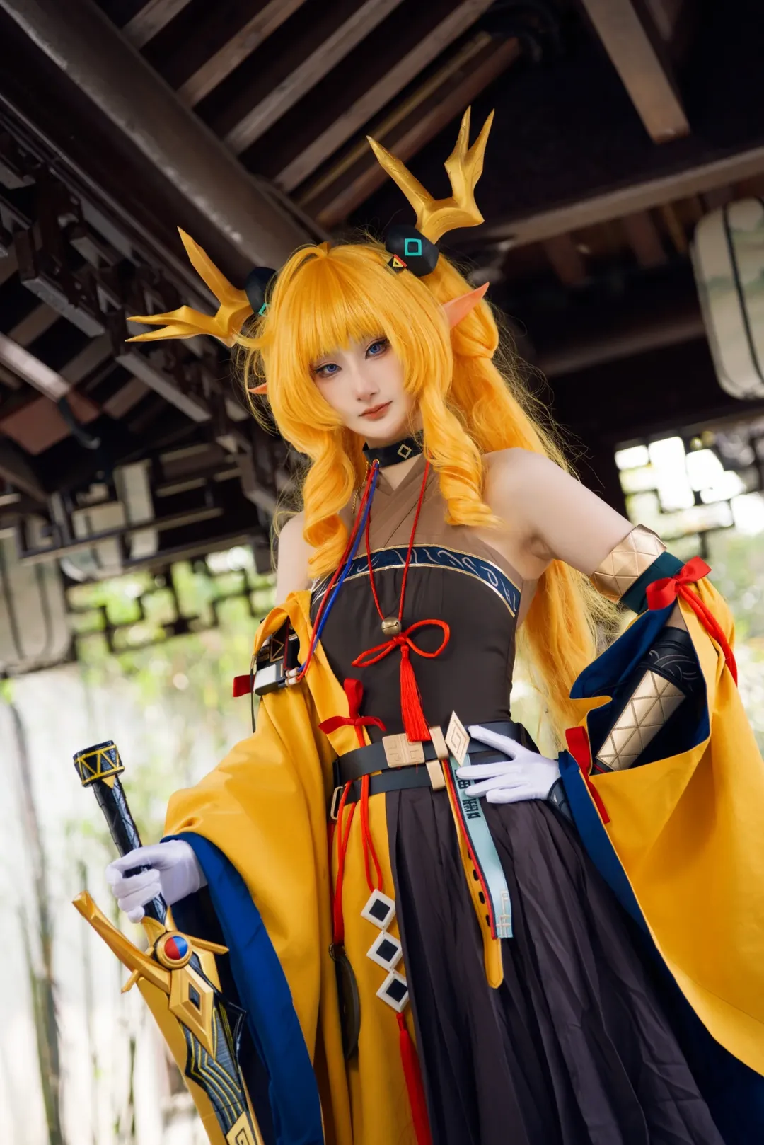 明日方舟, cosplay摄影, 国风幻想, 橘色假发, 惊蛰cos