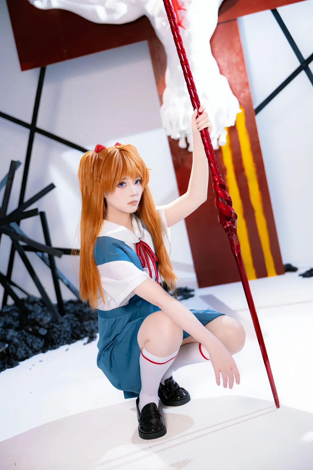 二次元撮影, アスカコスプレ, 新世紀エヴァンゲリオン, 白タイツコスプレ, 制服コスプレ - 1枚目