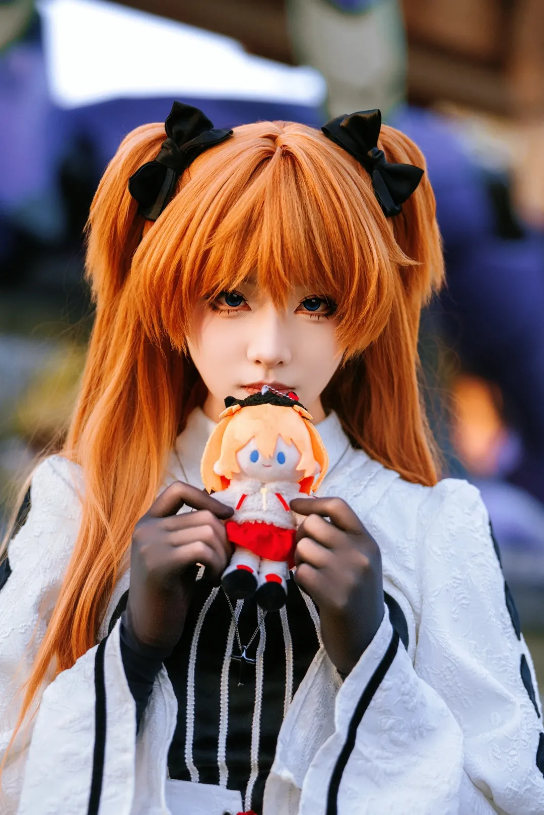cosplay, 哥特风, 明日香cos, 新世纪福音战士, 黑白条纹丝袜 - 第1张