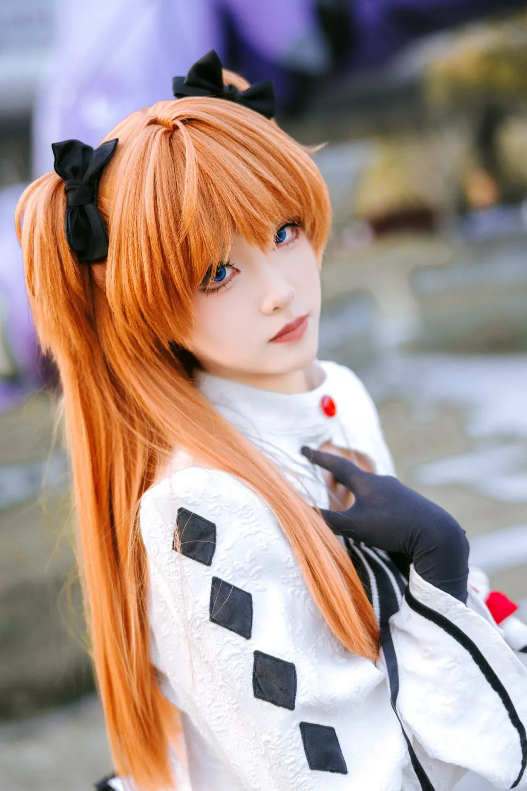 cosplay, 哥特风, 明日香cos, 新世纪福音战士, 黑白条纹丝袜 - 第2张
