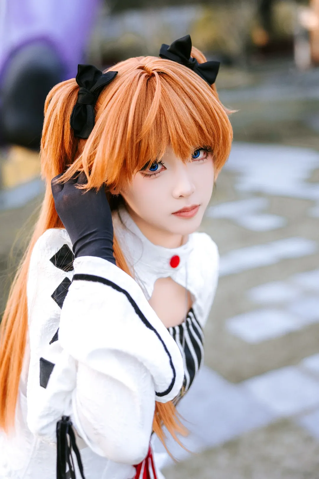 cosplay, 哥特风, 明日香cos, 新世纪福音战士, 黑白条纹丝袜 - 第3张