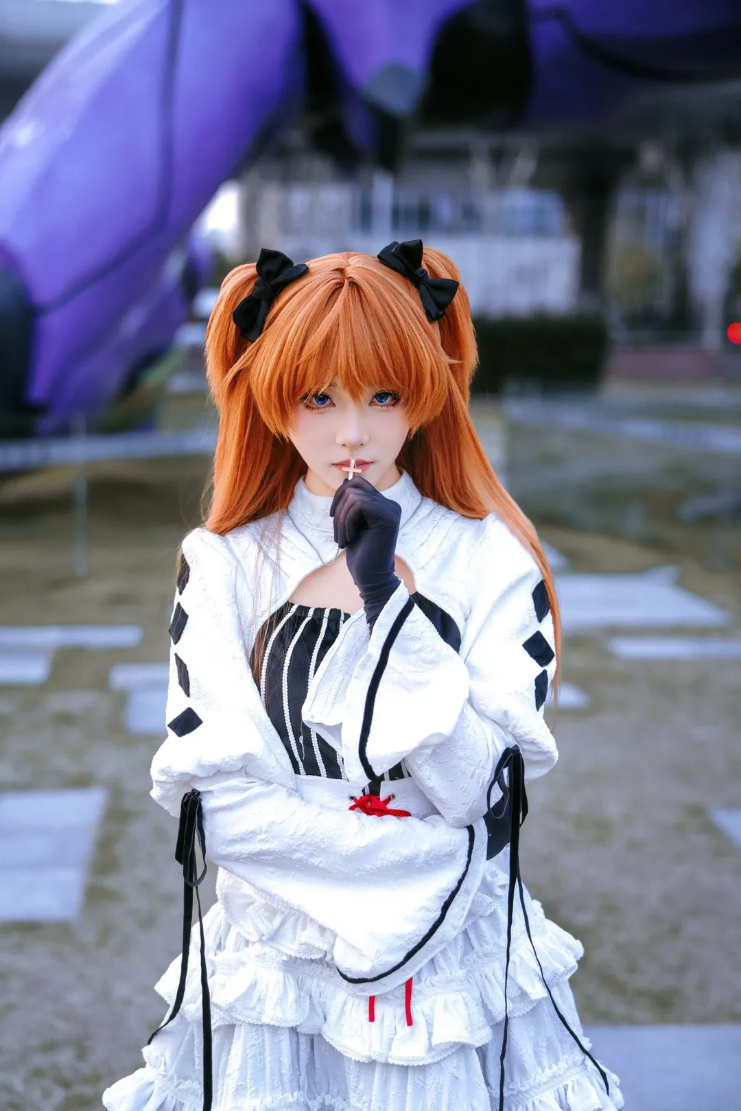 cosplay, 哥特风, 明日香cos, 新世纪福音战士, 黑白条纹丝袜 - 第4张