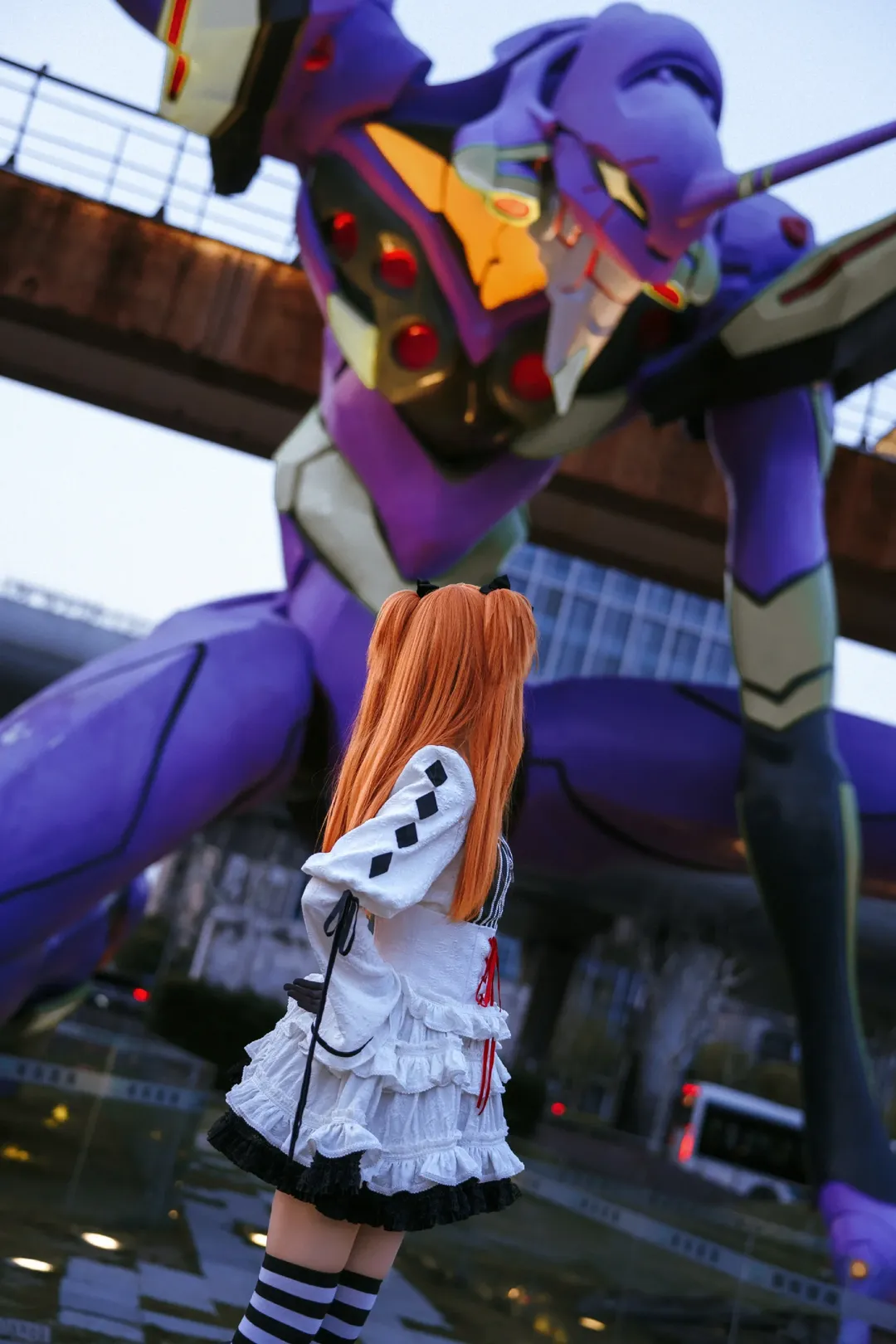 cosplay, 哥特风, 明日香cos, 新世纪福音战士, 黑白条纹丝袜 - 第5张