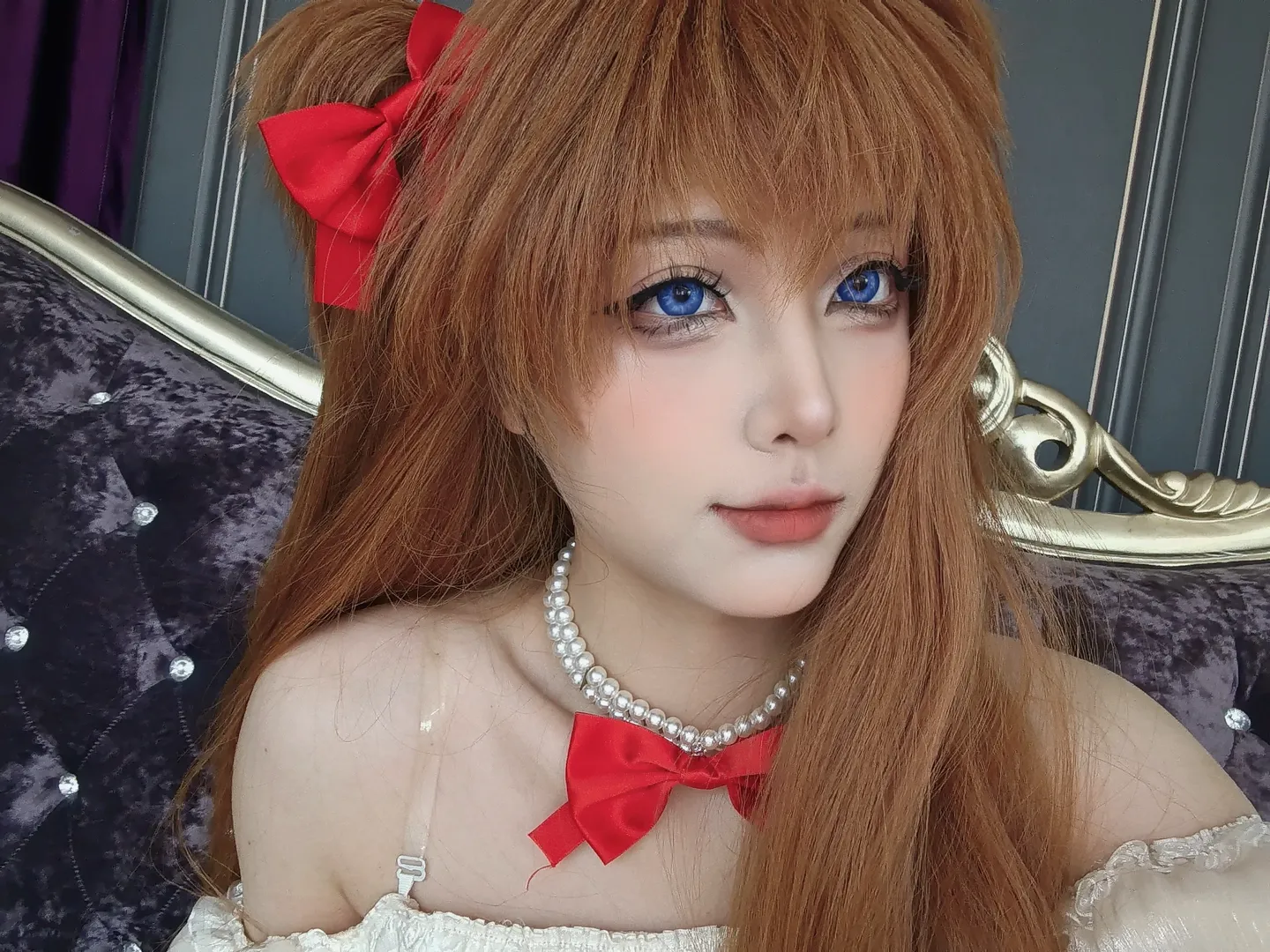 明日香cos, 新世紀福音戰士, 雙馬尾, 藍色美瞳, 紅蝴蝶結 - 第2張