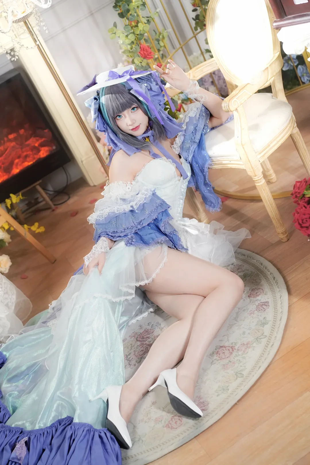 cosplay, 柴郡cos, 碧蓝航线, 蓝白洋装, 柴郡冰雪公主