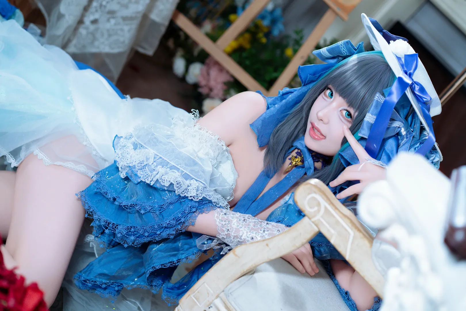 コスプレ, アズールレーン, 青と白の洋装, スタジオ撮影, チェシャー 氷雪のプリンセス コスプレ - 3枚目