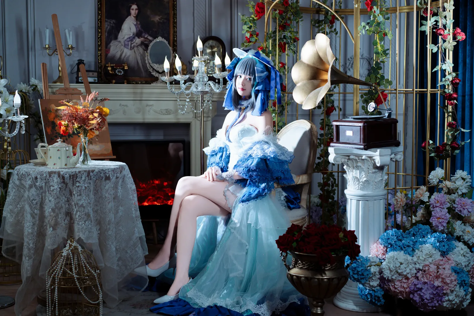 コスプレ, アズールレーン, 青と白の洋装, スタジオ撮影, チェシャー 氷雪のプリンセス コスプレ - 4枚目