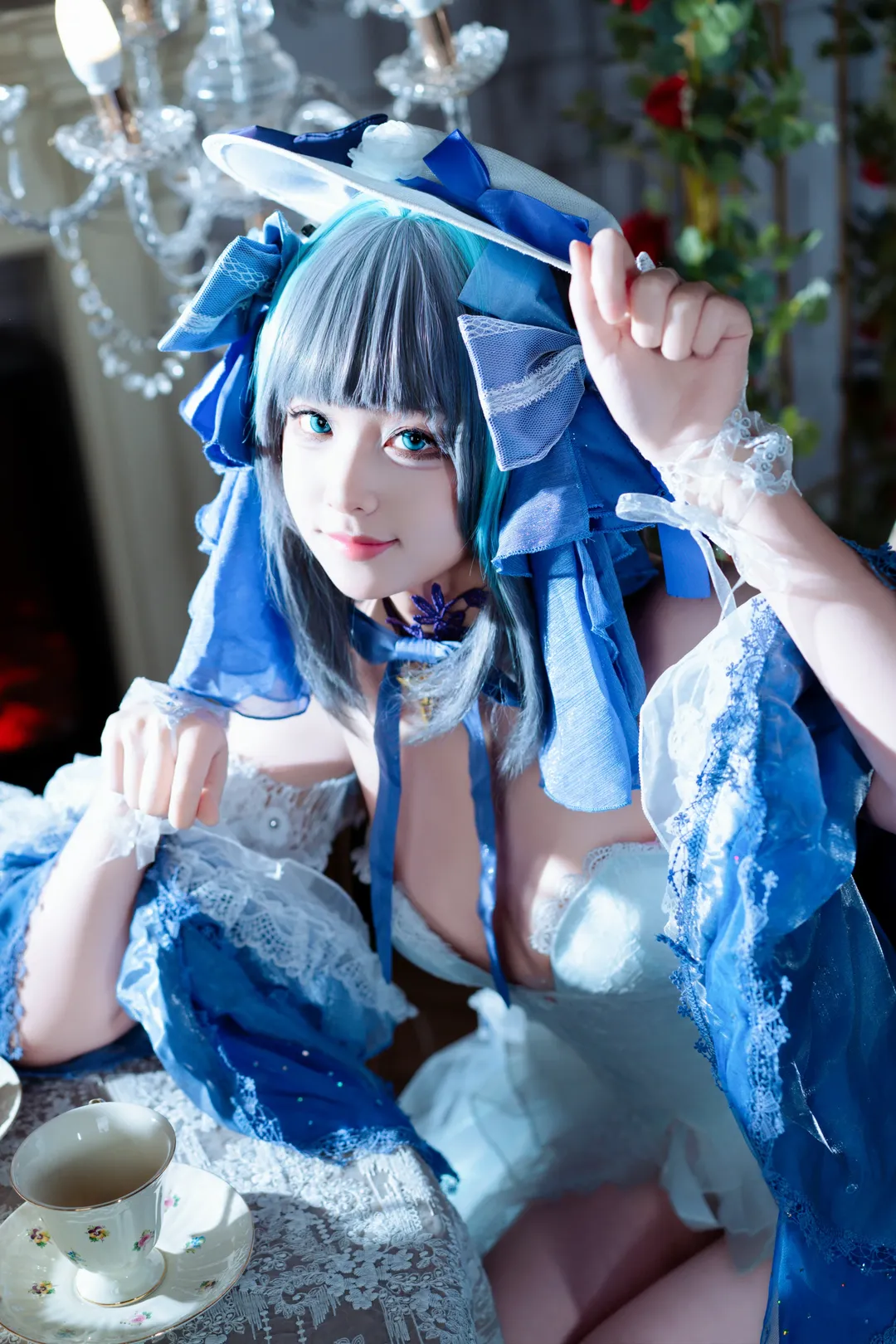 コスプレ, アズールレーン, 青と白の洋装, スタジオ撮影, チェシャー 氷雪のプリンセス コスプレ - 5枚目