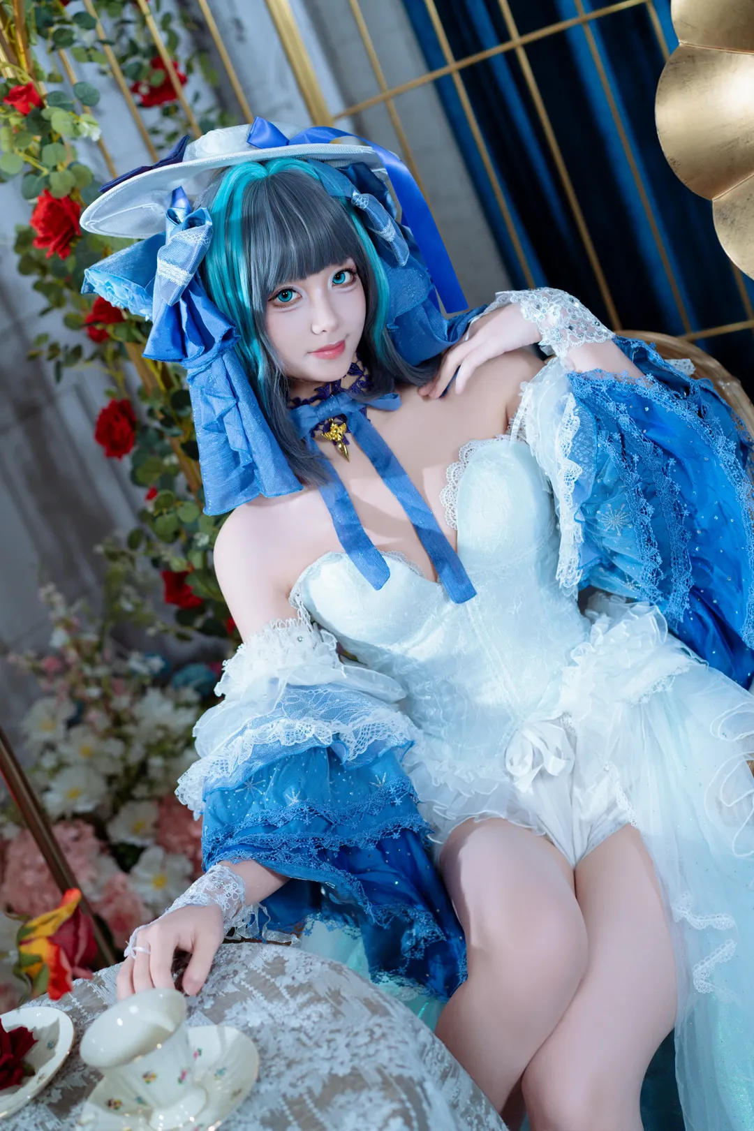 コスプレ, アズールレーン, 青と白の洋装, スタジオ撮影, チェシャー 氷雪のプリンセス コスプレ - 6枚目
