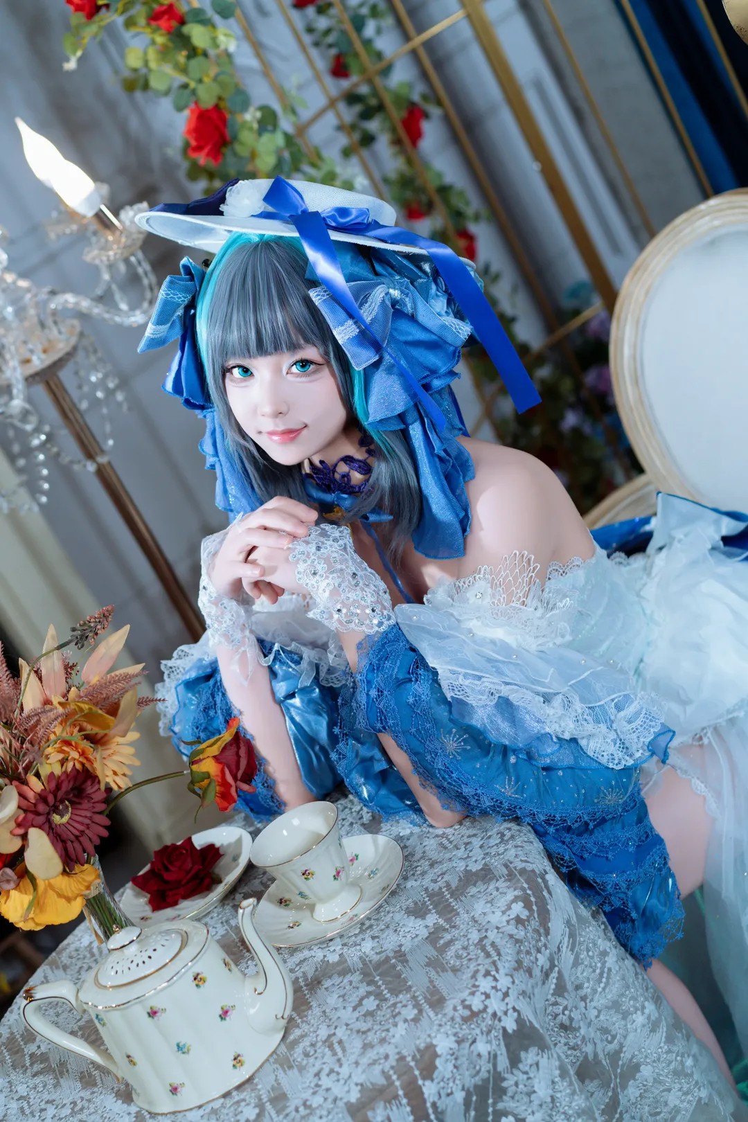 コスプレ, アズールレーン, 青と白の洋装, スタジオ撮影, チェシャー 氷雪のプリンセス コスプレ - 7枚目
