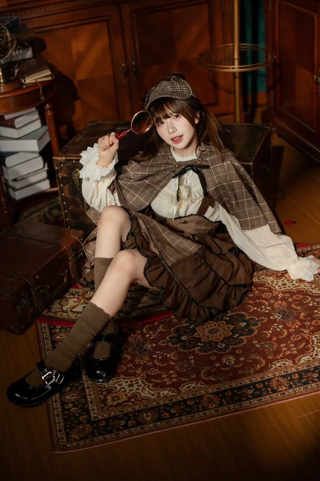 Girlish vibe, Portrait photography, Little detective cosplay, Vintage Lolita outfit, Plaid cape - Image 1