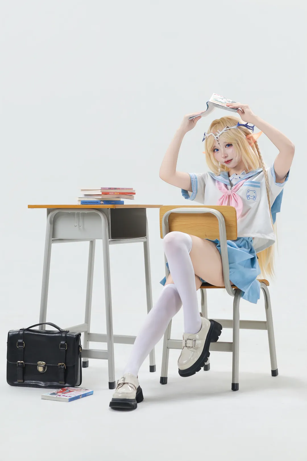 鸣潮, 卡提希娅cos, JK制服, 白丝cosplay, 精灵学姐 - 第5张
