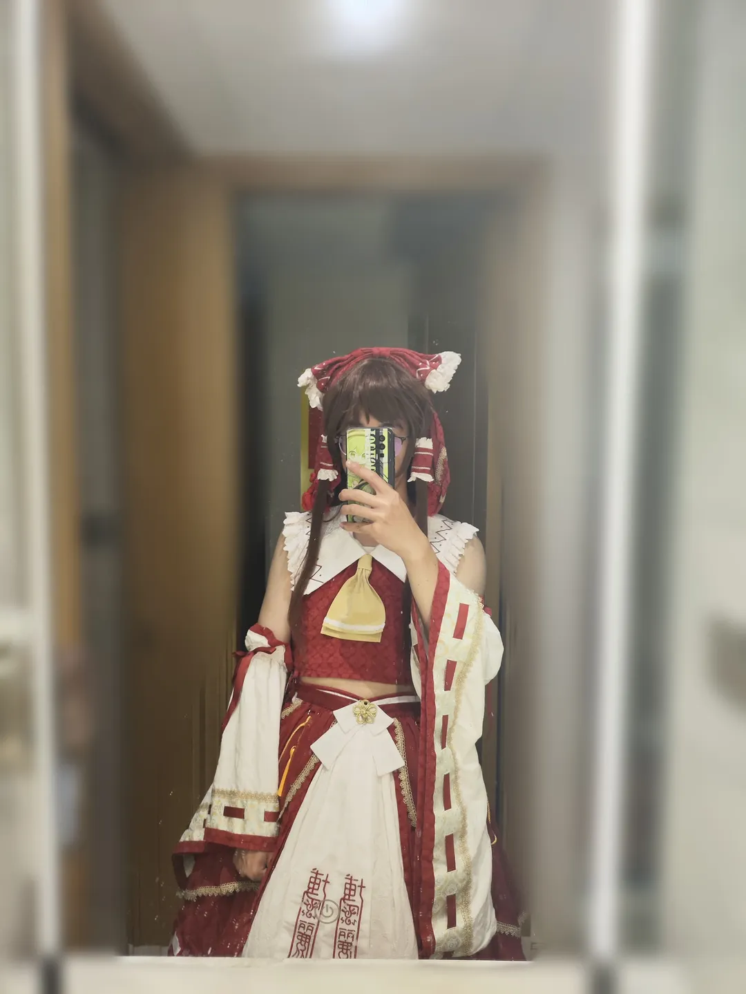 博丽灵梦cos, 东方Project, 对镜自拍, 红白巫女, cosplay日常