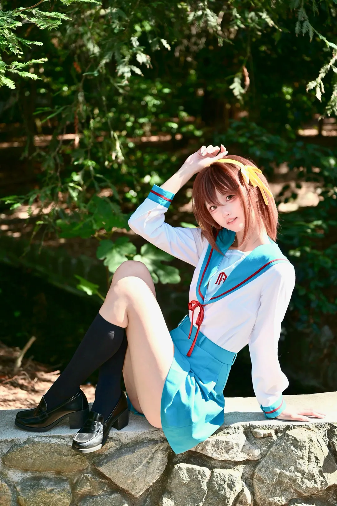 水手服, 凉宫春日cos, 过膝袜, 夏日外拍, 漫无止境的八月