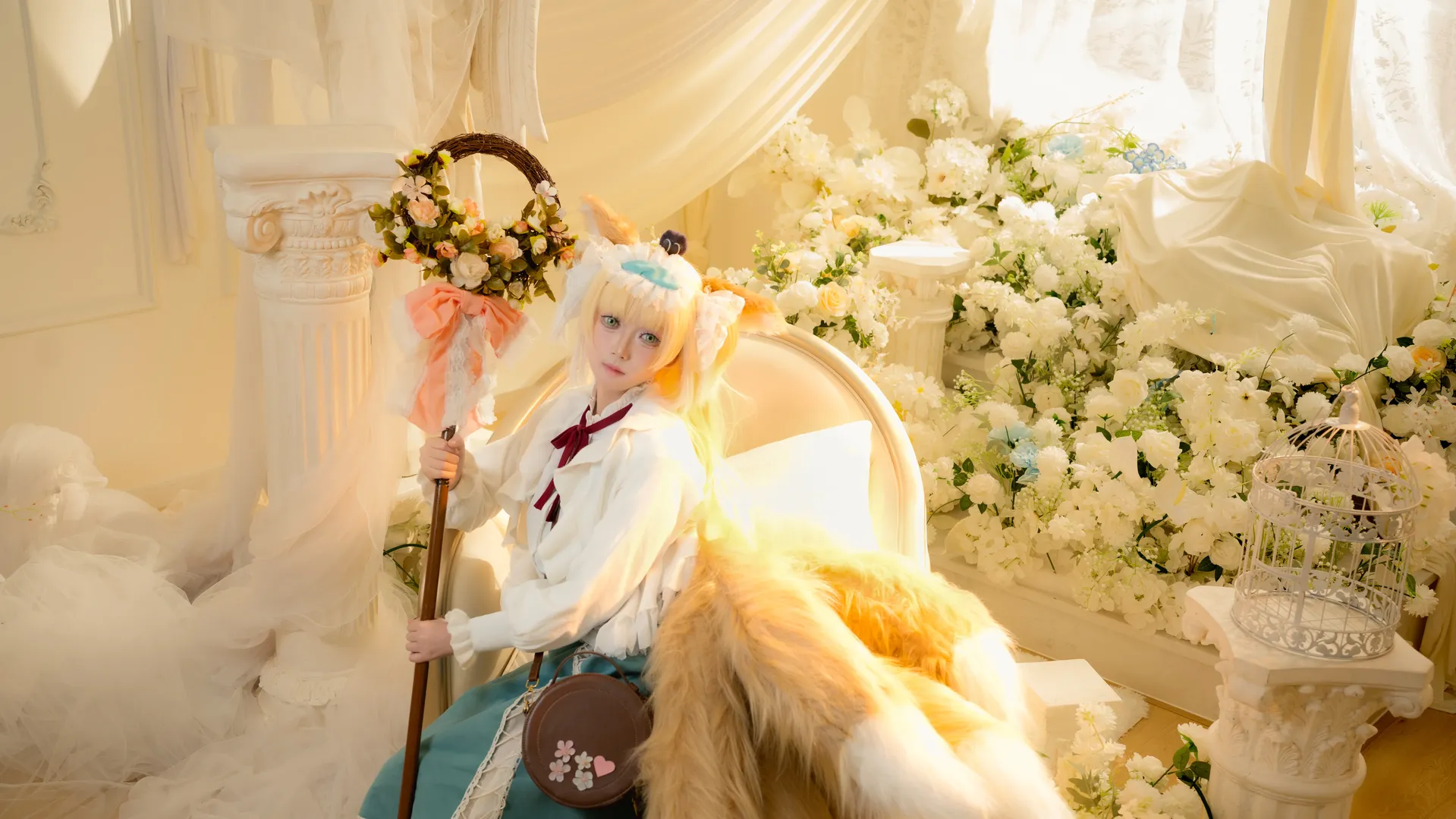 室内摄影, 明日方舟, 铃兰cos, 狐尾cosplay, 花环道具 - 第4张