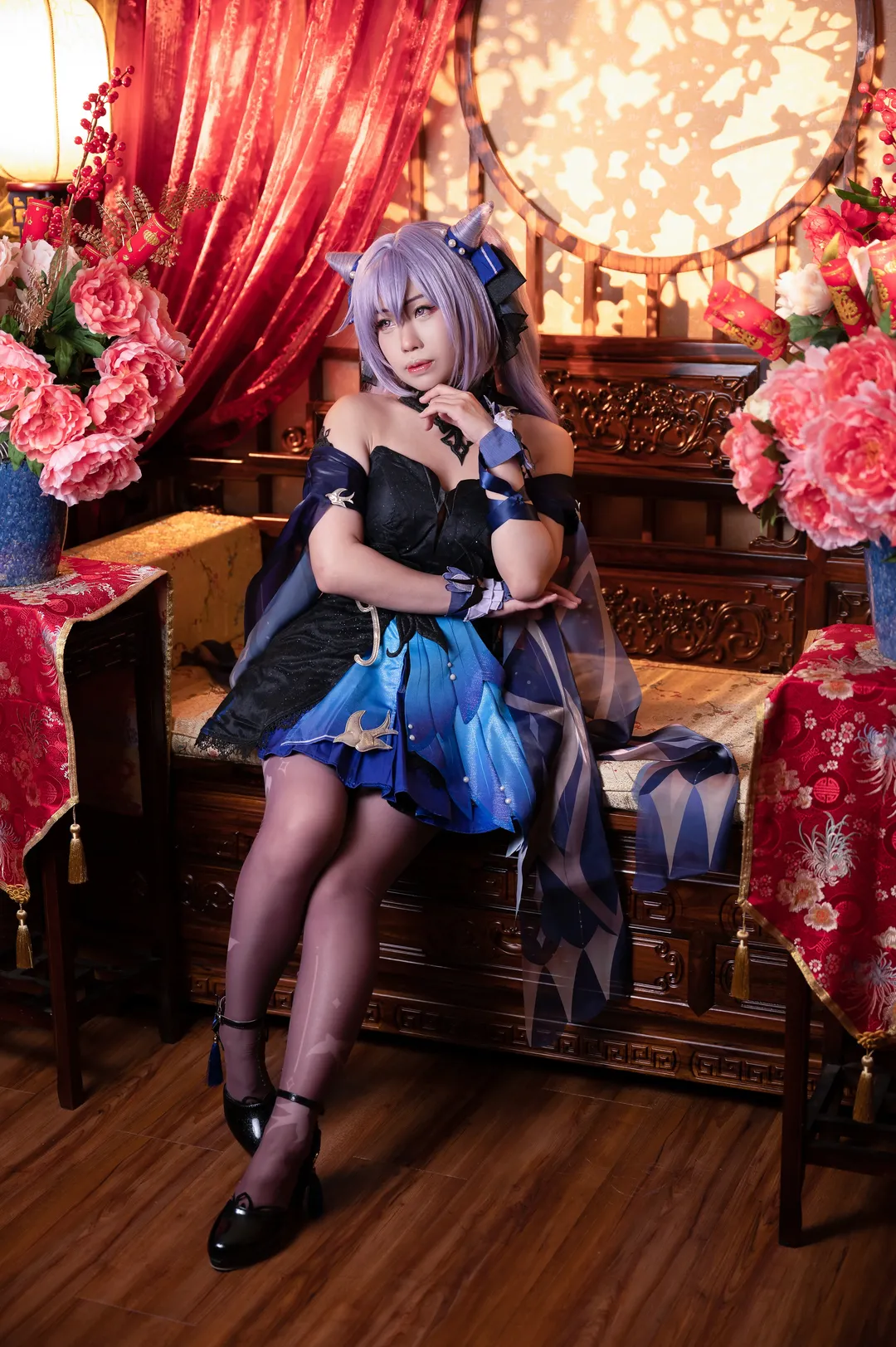 原神, cosplay, 刻晴cos, 中式场景, 紫丝穿搭 - 第1张