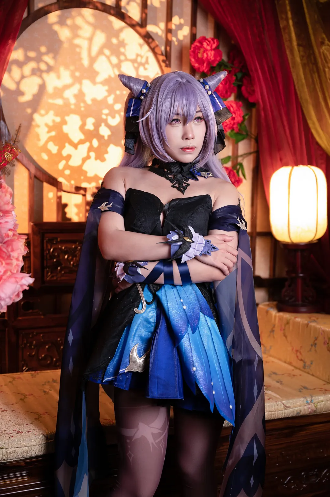 原神, cosplay, 刻晴cos, 中式场景, 紫丝穿搭