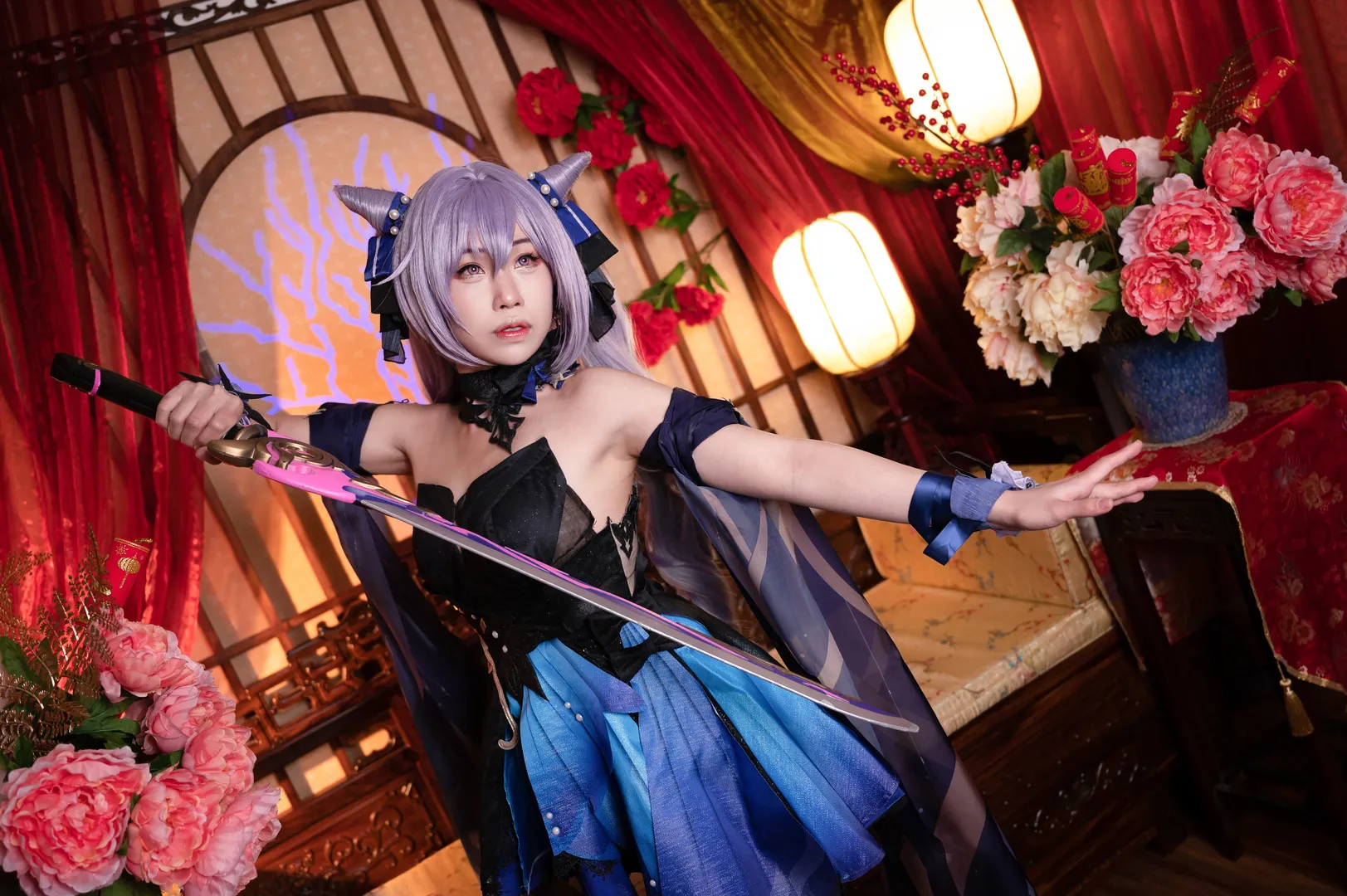 原神, cosplay, 刻晴cos, 中式场景, 紫丝穿搭 - 第13张