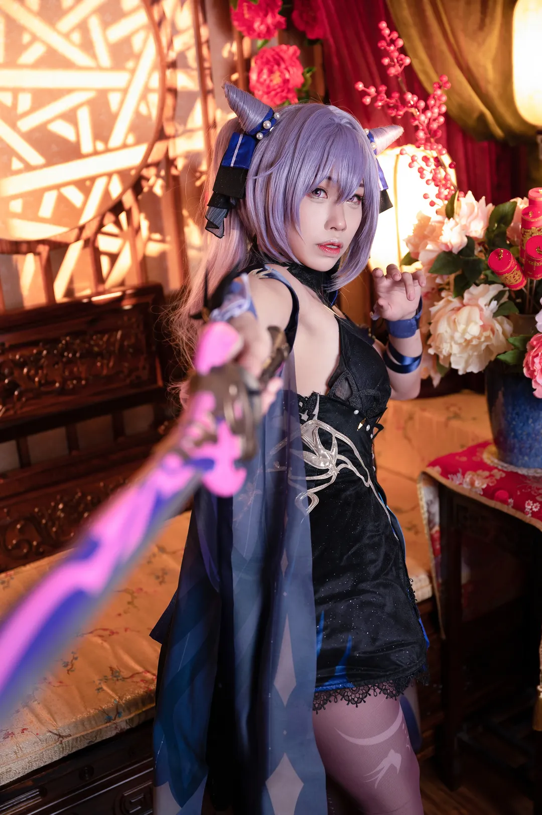 原神, cosplay, 刻晴cos, 中式场景, 紫丝穿搭 - 第14张