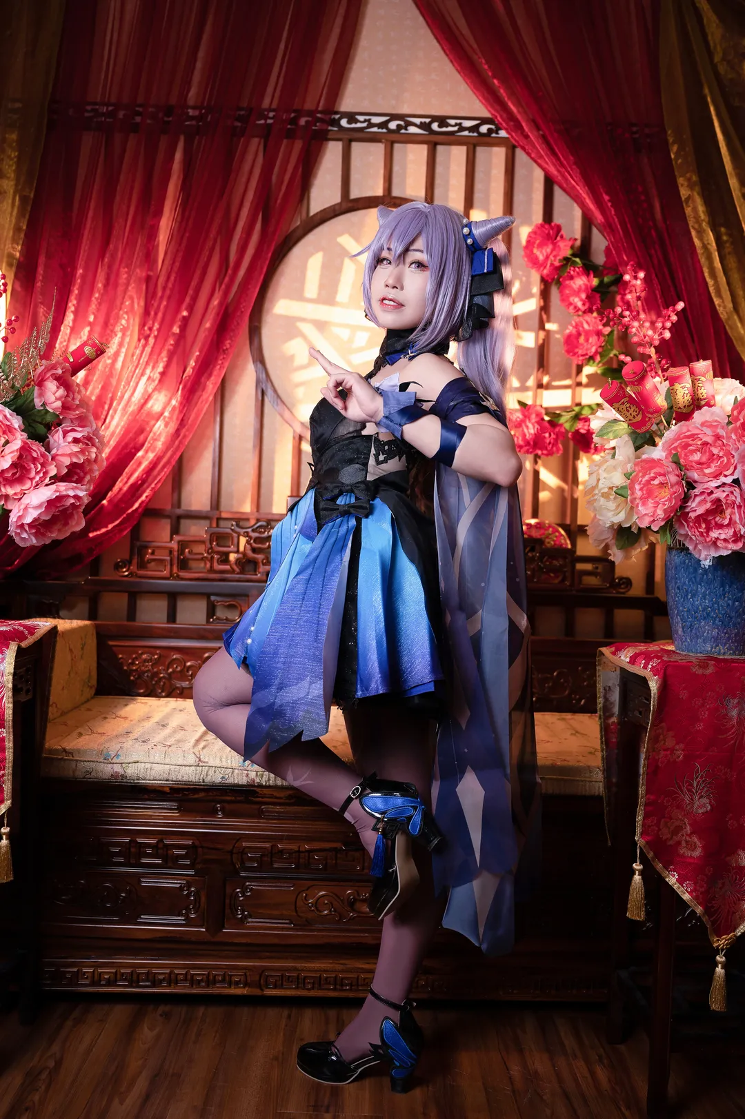原神, cosplay, 刻晴cos, 中式场景, 紫丝穿搭 - 第3张