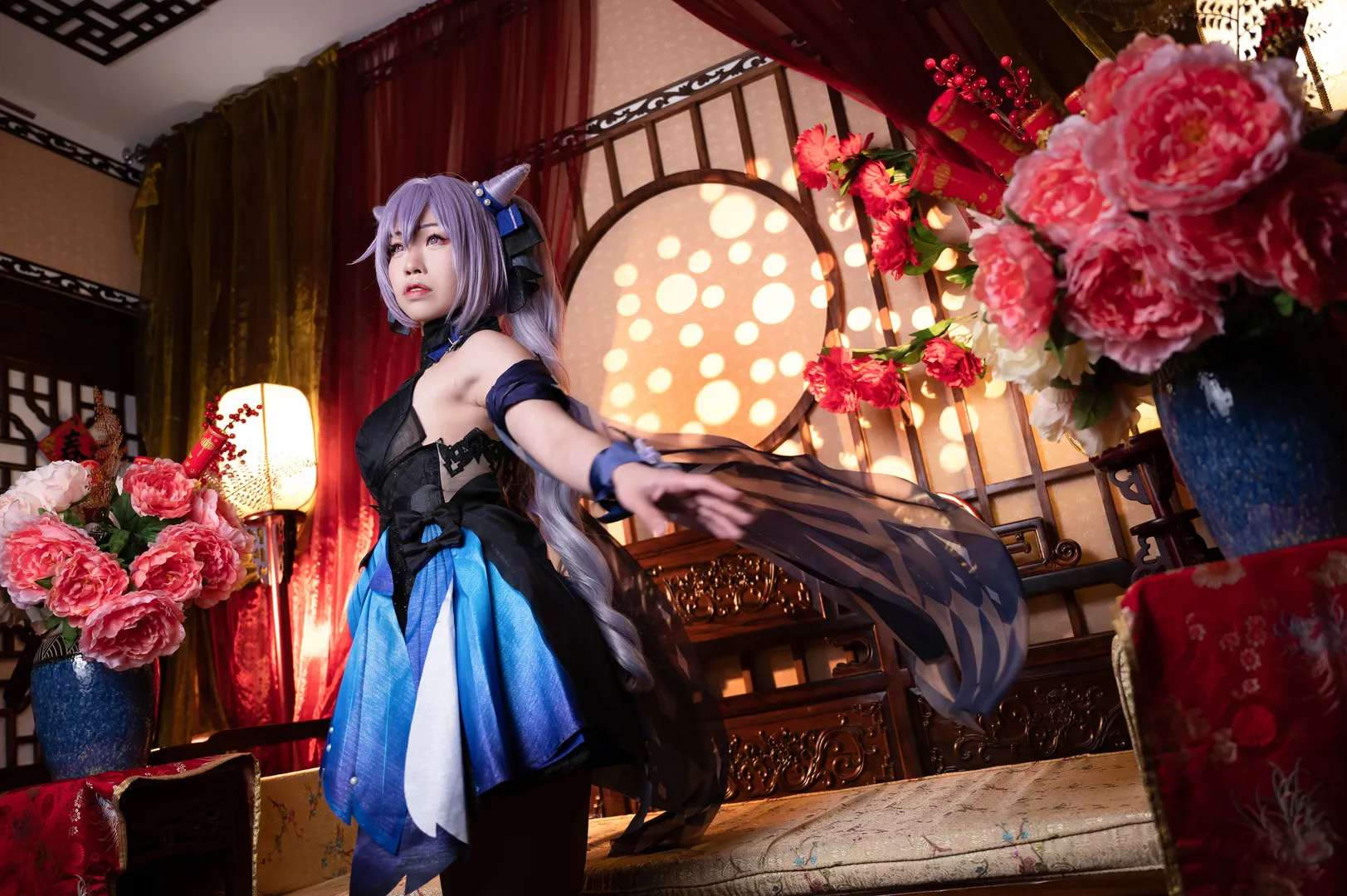 原神, cosplay, 刻晴cos, 中式场景, 紫丝穿搭 - 第7张