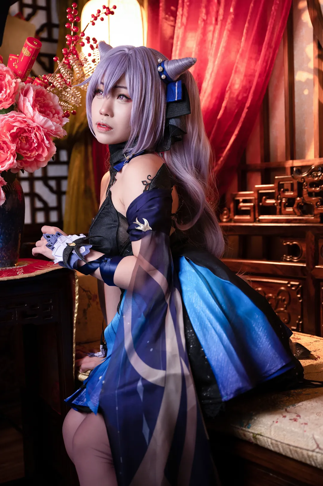原神, cosplay, 刻晴cos, 中式场景, 紫丝穿搭 - 第8张